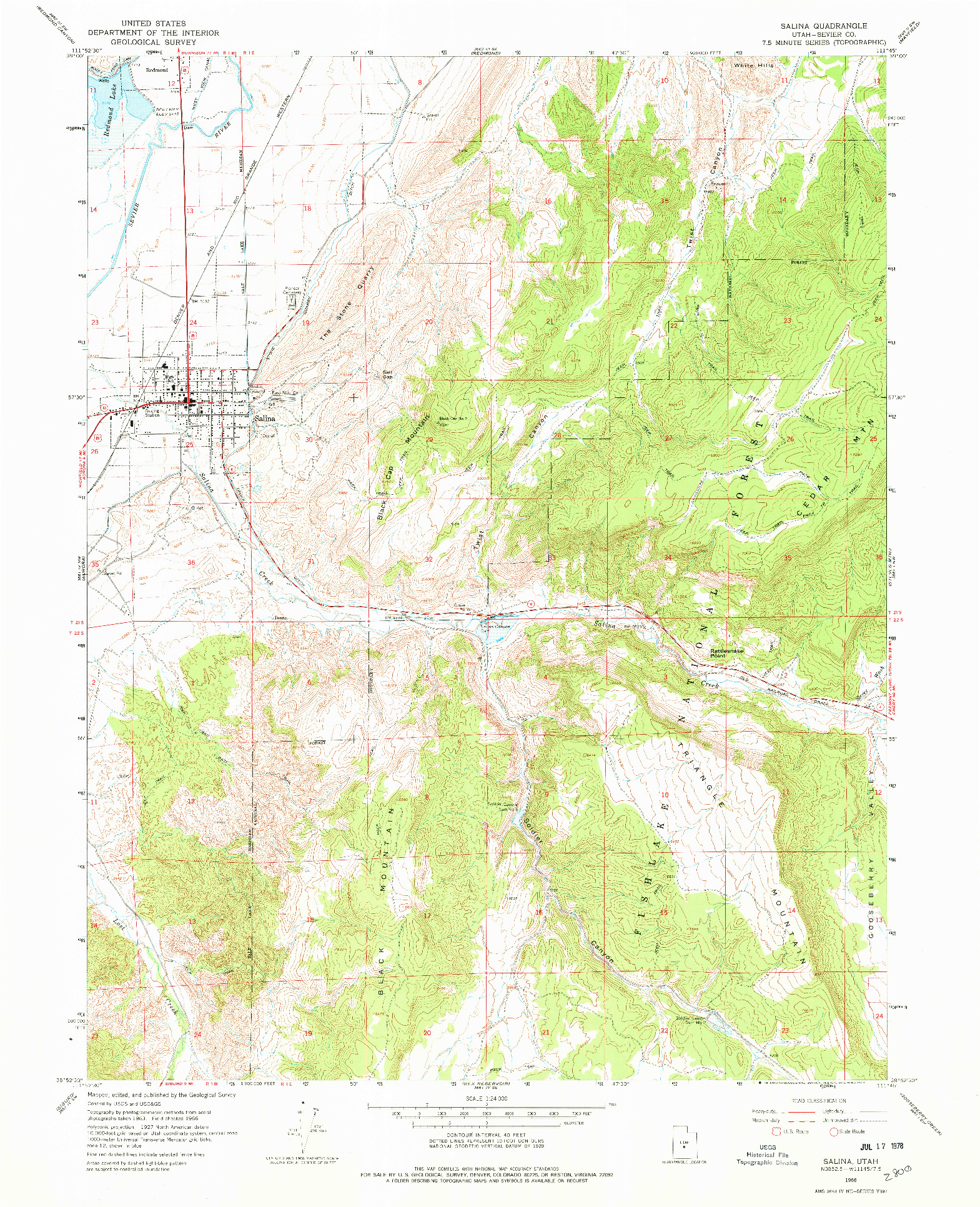 USGS 1:24000-SCALE QUADRANGLE FOR SALINA, UT 1966