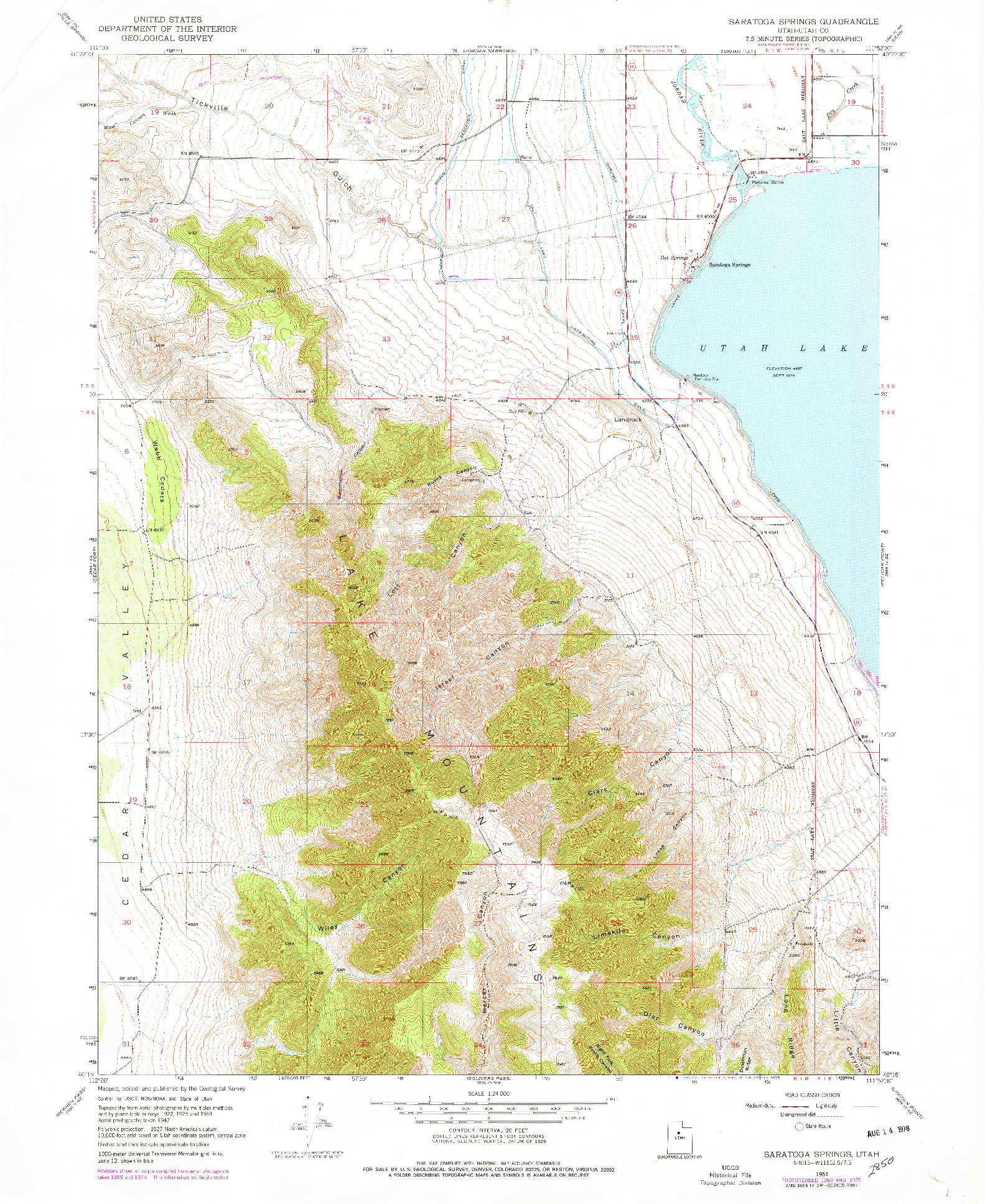 USGS 1:24000-SCALE QUADRANGLE FOR SARATOGA SPRINGS, UT 1951