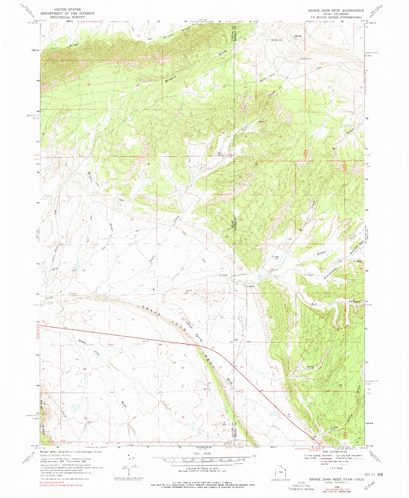 USGS 1:24000-SCALE QUADRANGLE FOR SNAKE JOHN REEF, UT 1968