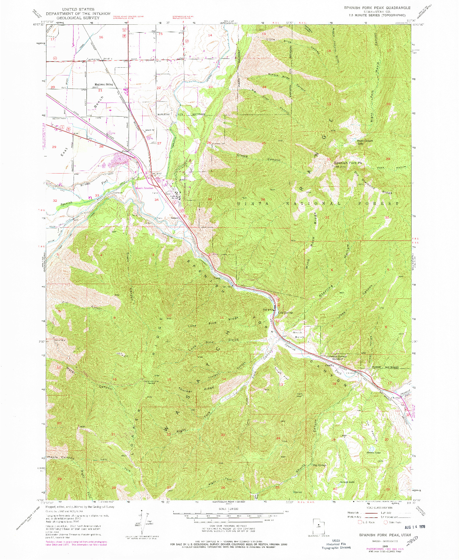 USGS 1:24000-SCALE QUADRANGLE FOR SPANISH FORK PEAK, UT 1949