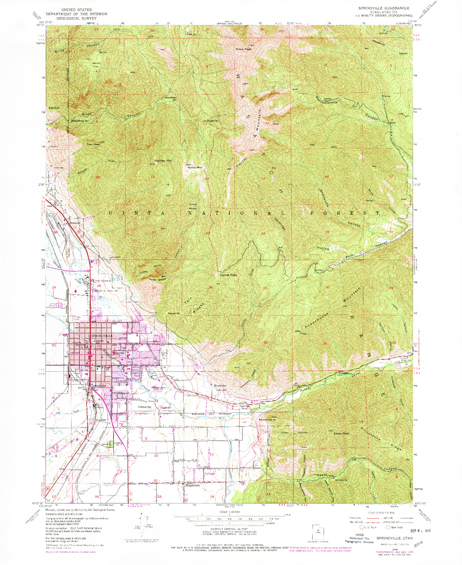 USGS 1:24000-SCALE QUADRANGLE FOR SPRINGVILLE, UT 1948