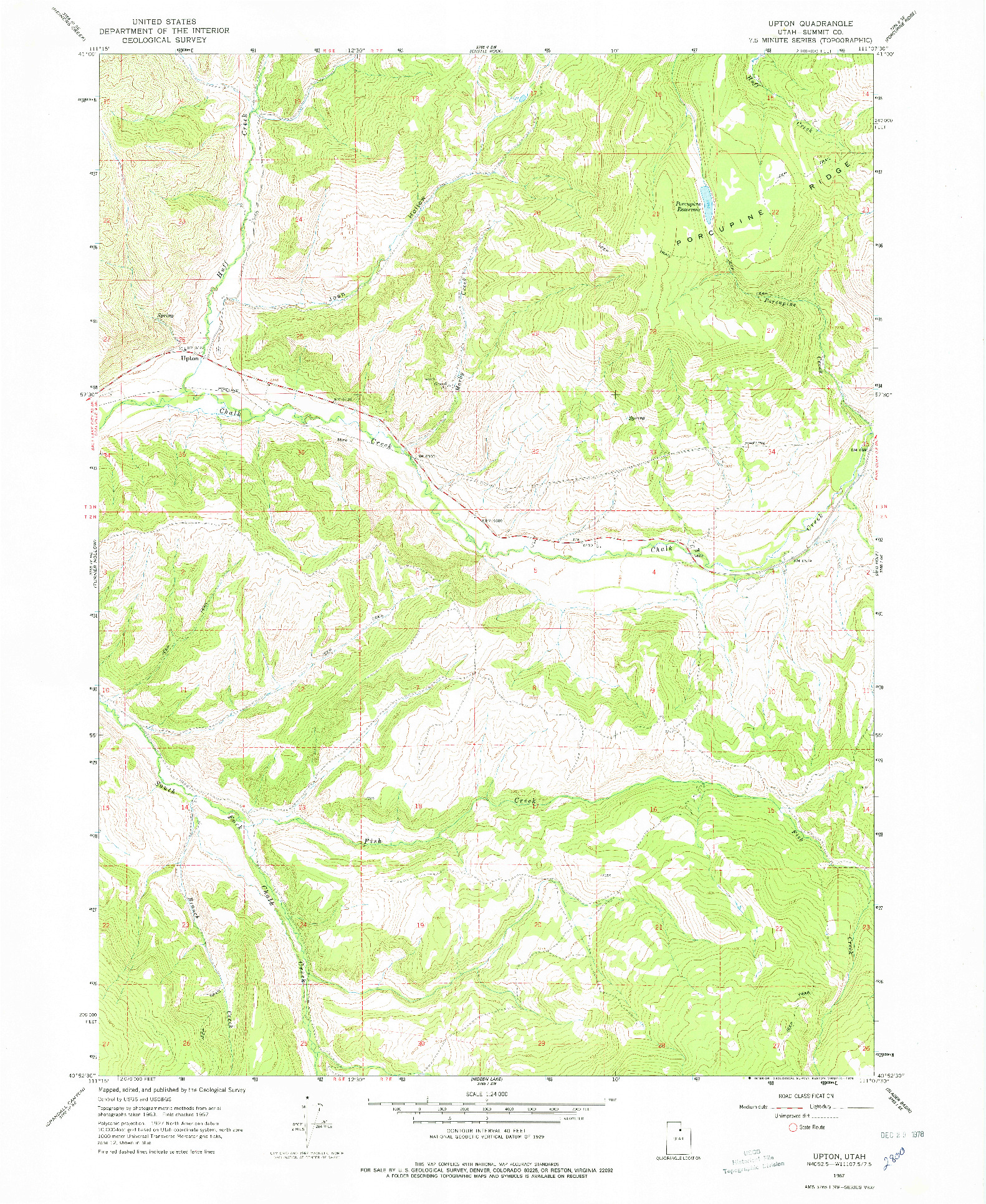 USGS 1:24000-SCALE QUADRANGLE FOR UPTON, UT 1967