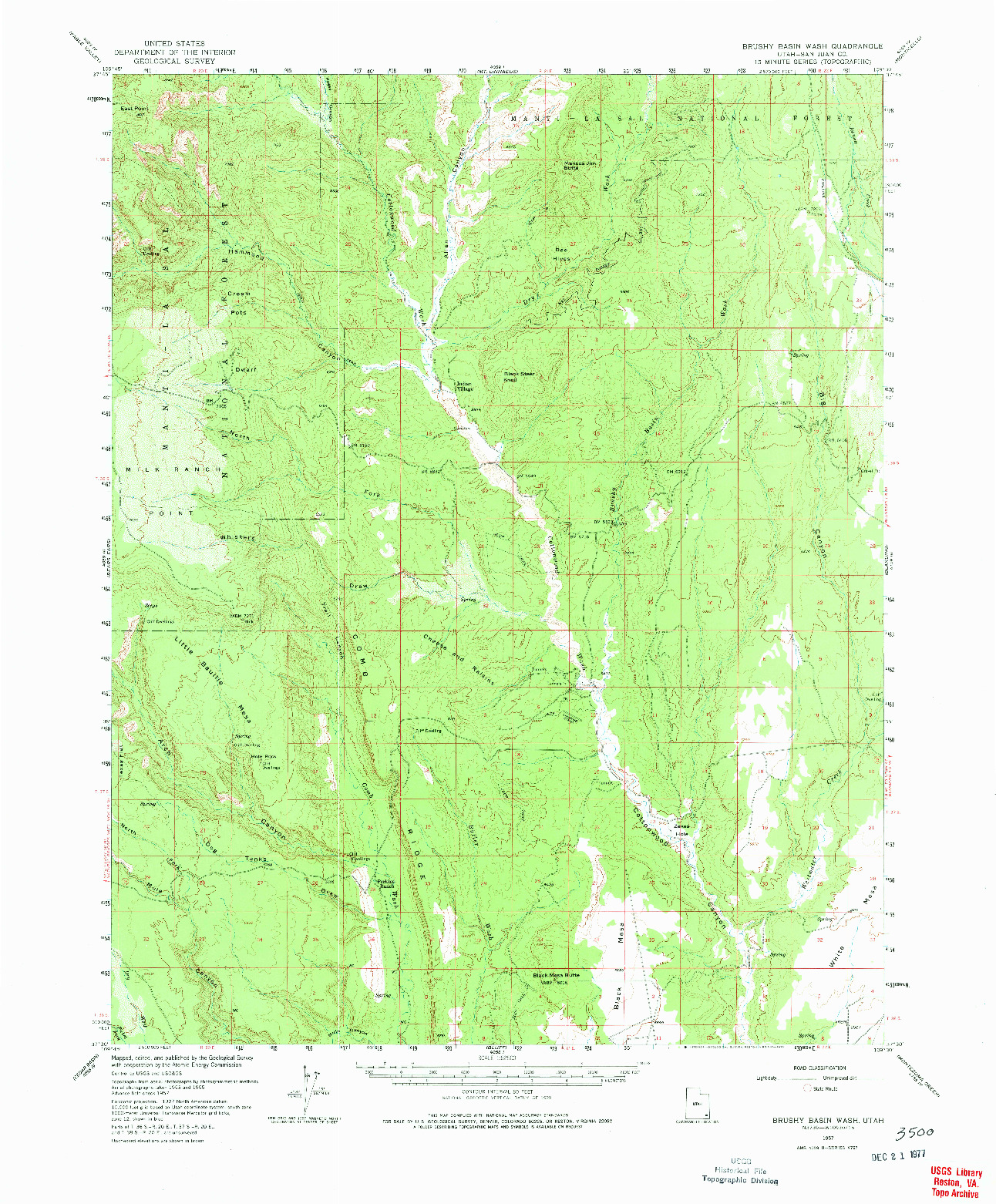 USGS 1:62500-SCALE QUADRANGLE FOR BRUSHY BASIN WASH, UT 1957
