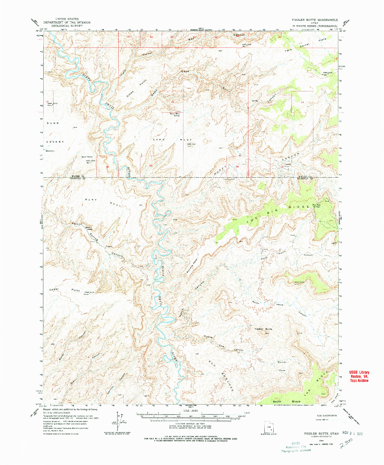 USGS 1:62500-SCALE QUADRANGLE FOR FIDDLER BUTTE, UT 1953