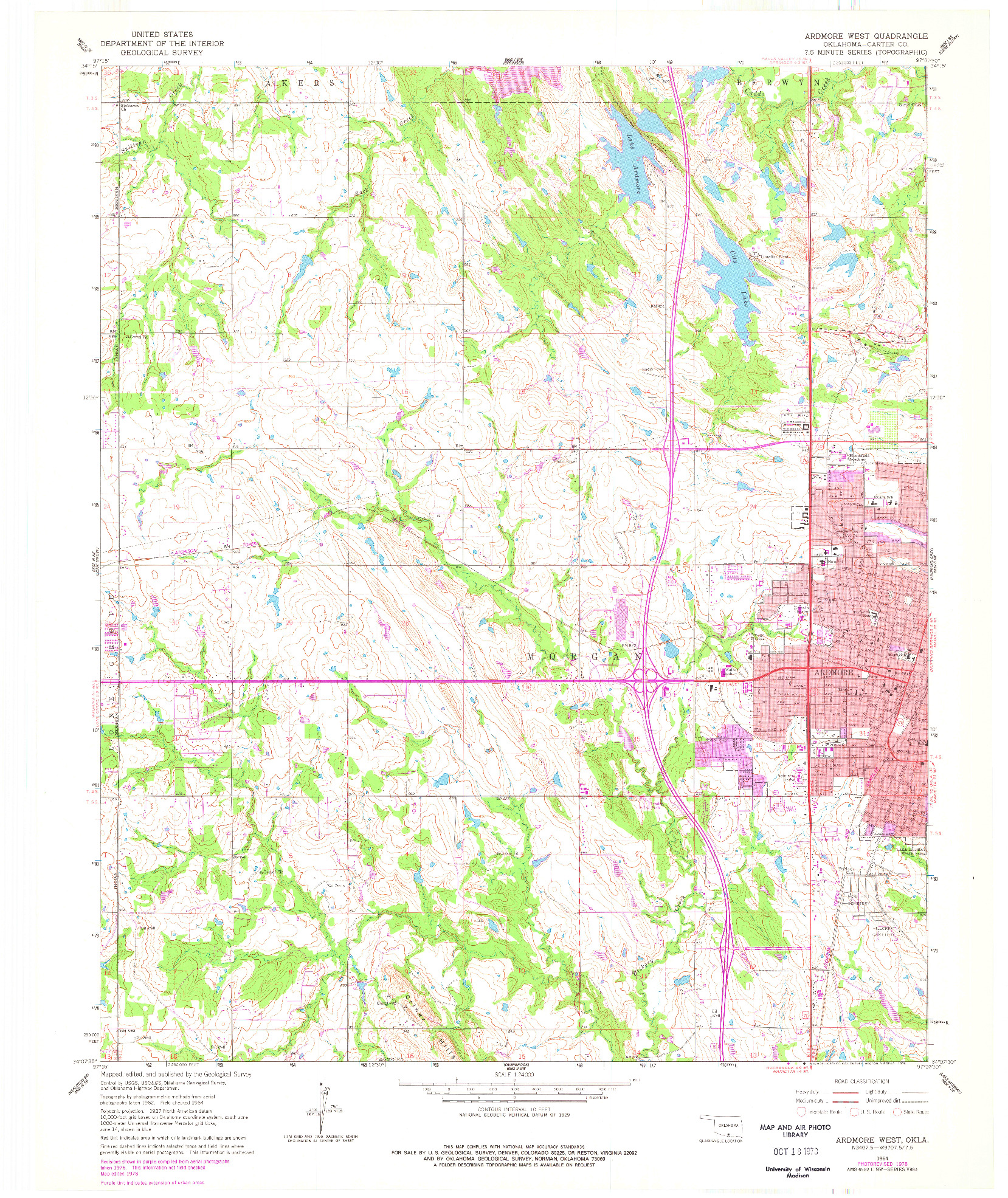 USGS 1:24000-SCALE QUADRANGLE FOR ARDMORE WEST, OK 1964