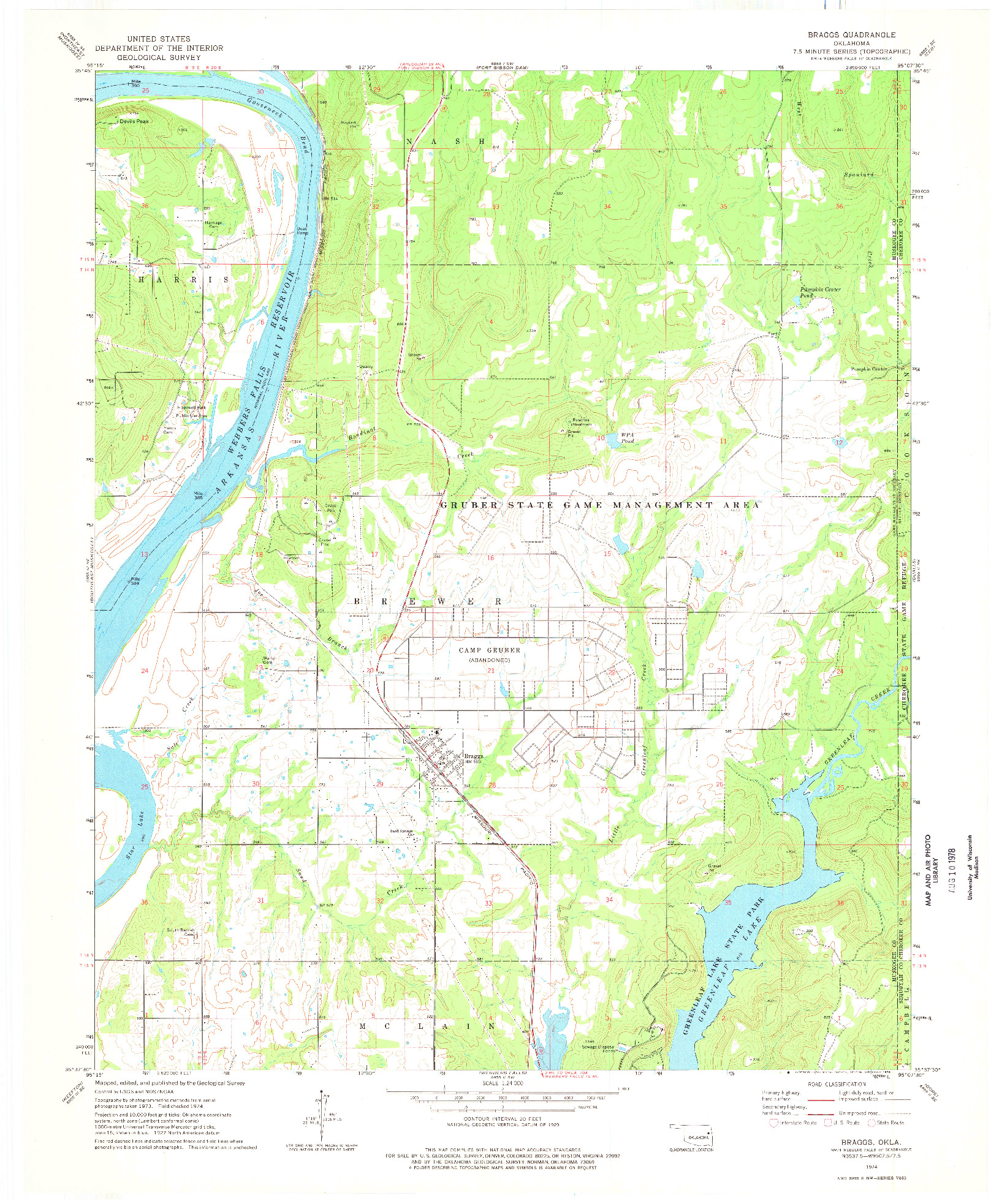USGS 1:24000-SCALE QUADRANGLE FOR BRAGGS, OK 1974