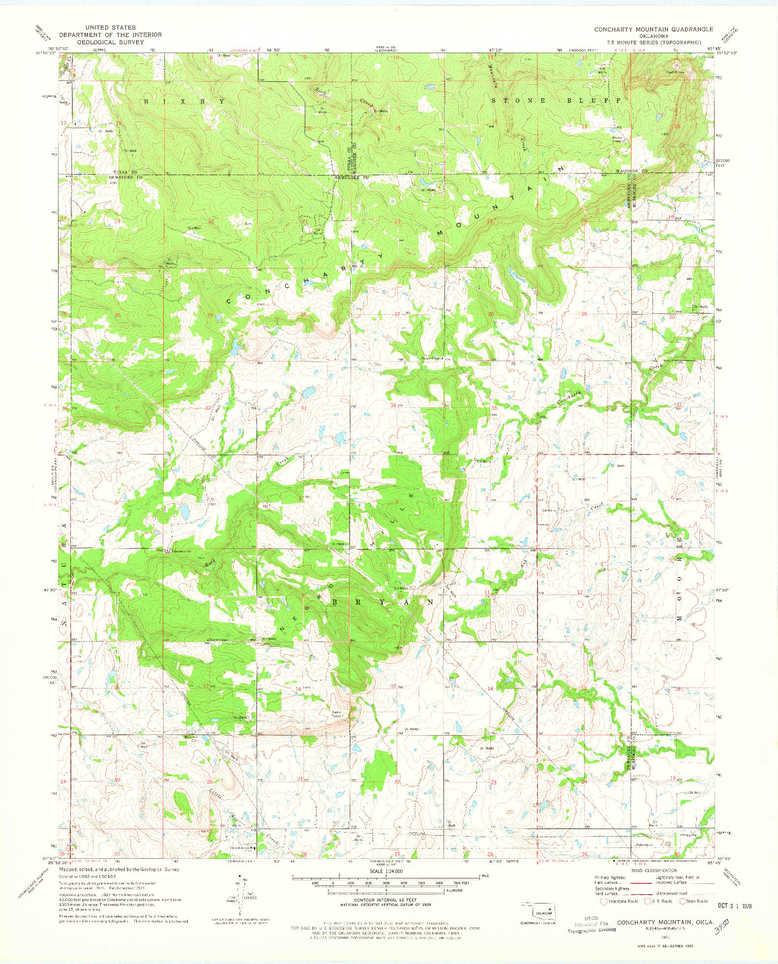 USGS 1:24000-SCALE QUADRANGLE FOR CONCHARTY MOUNTAIN, OK 1971