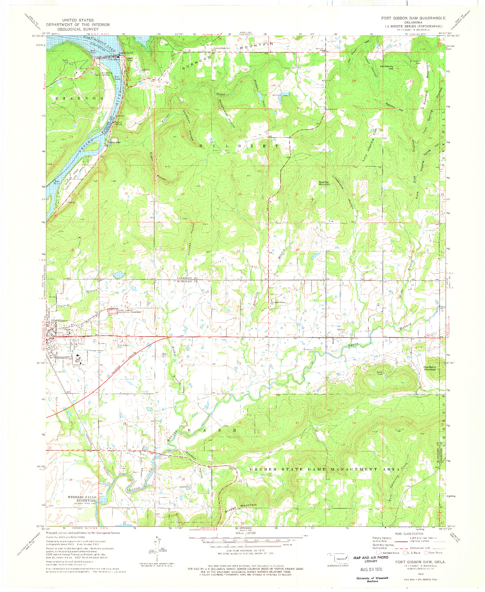 USGS 1:24000-SCALE QUADRANGLE FOR FORT GIBSON DAM, OK 1974