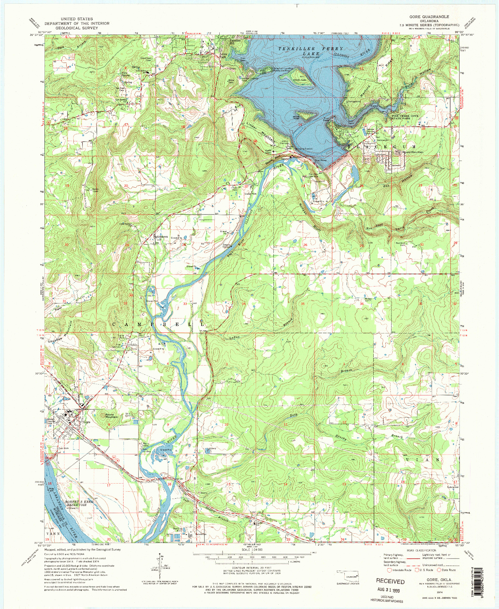 USGS 1:24000-SCALE QUADRANGLE FOR GORE, OK 1974