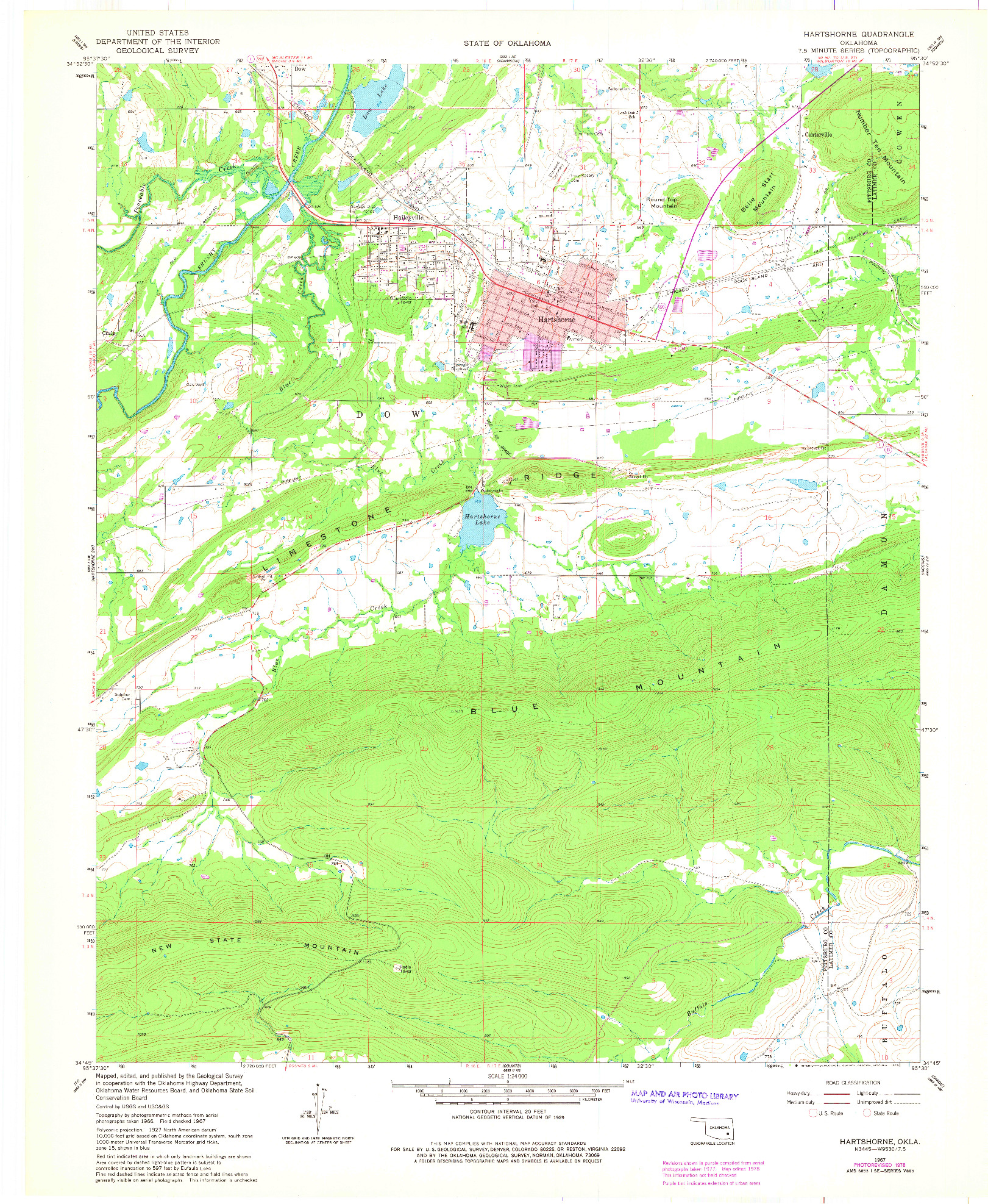 USGS 1:24000-SCALE QUADRANGLE FOR HARTSHORNE, OK 1967