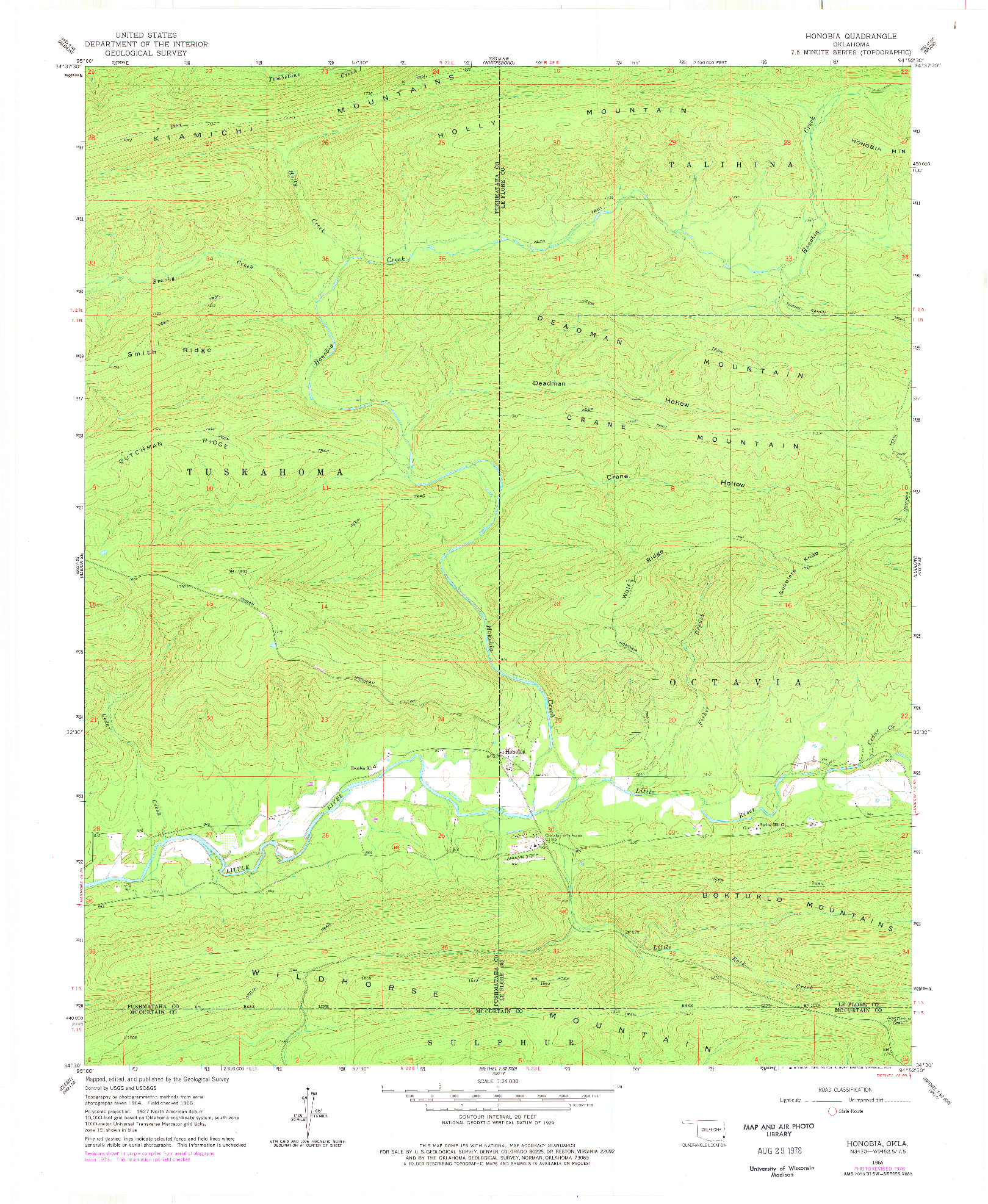 USGS 1:24000-SCALE QUADRANGLE FOR HONOBIA, OK 1966