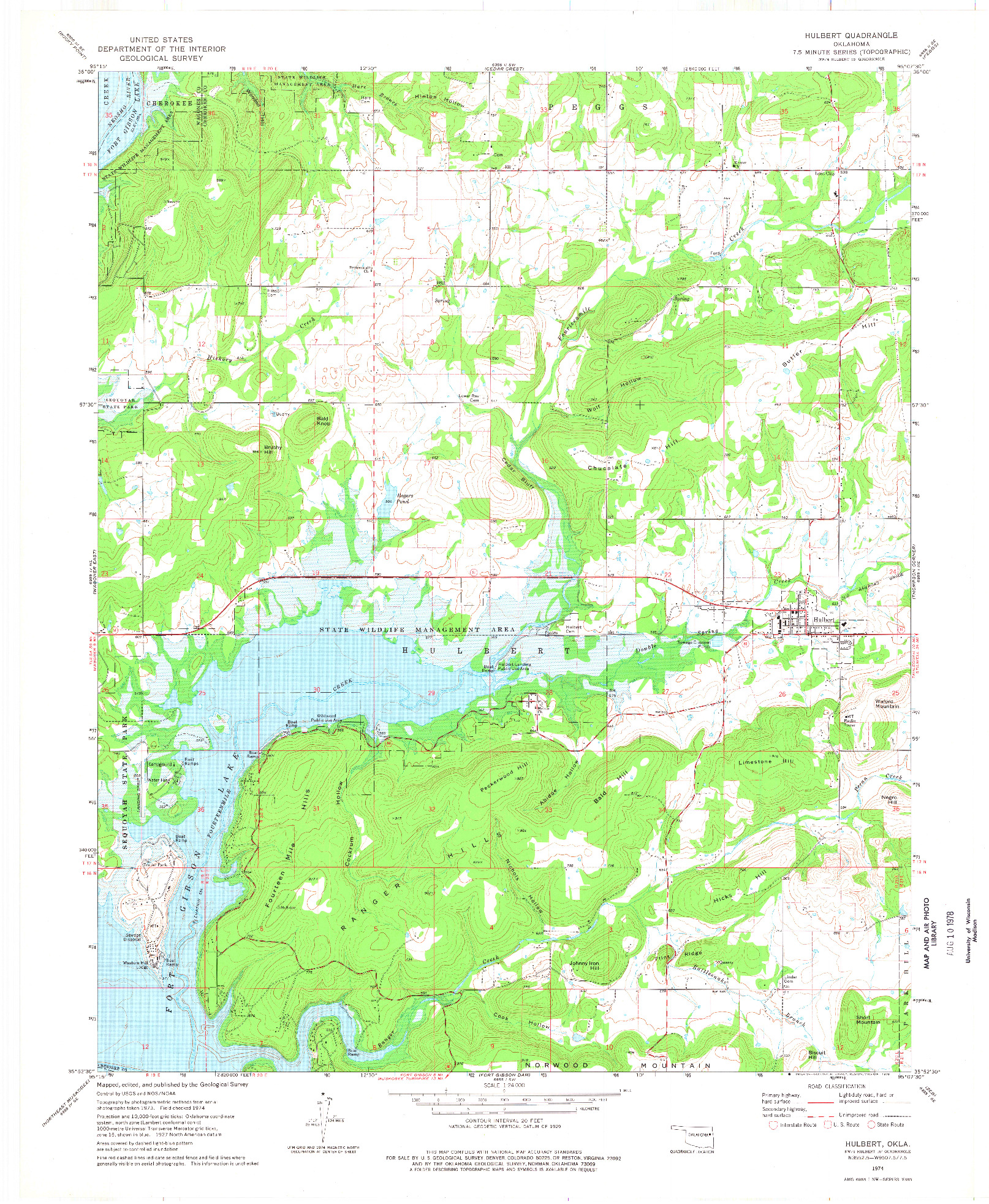 USGS 1:24000-SCALE QUADRANGLE FOR HULBERT, OK 1974