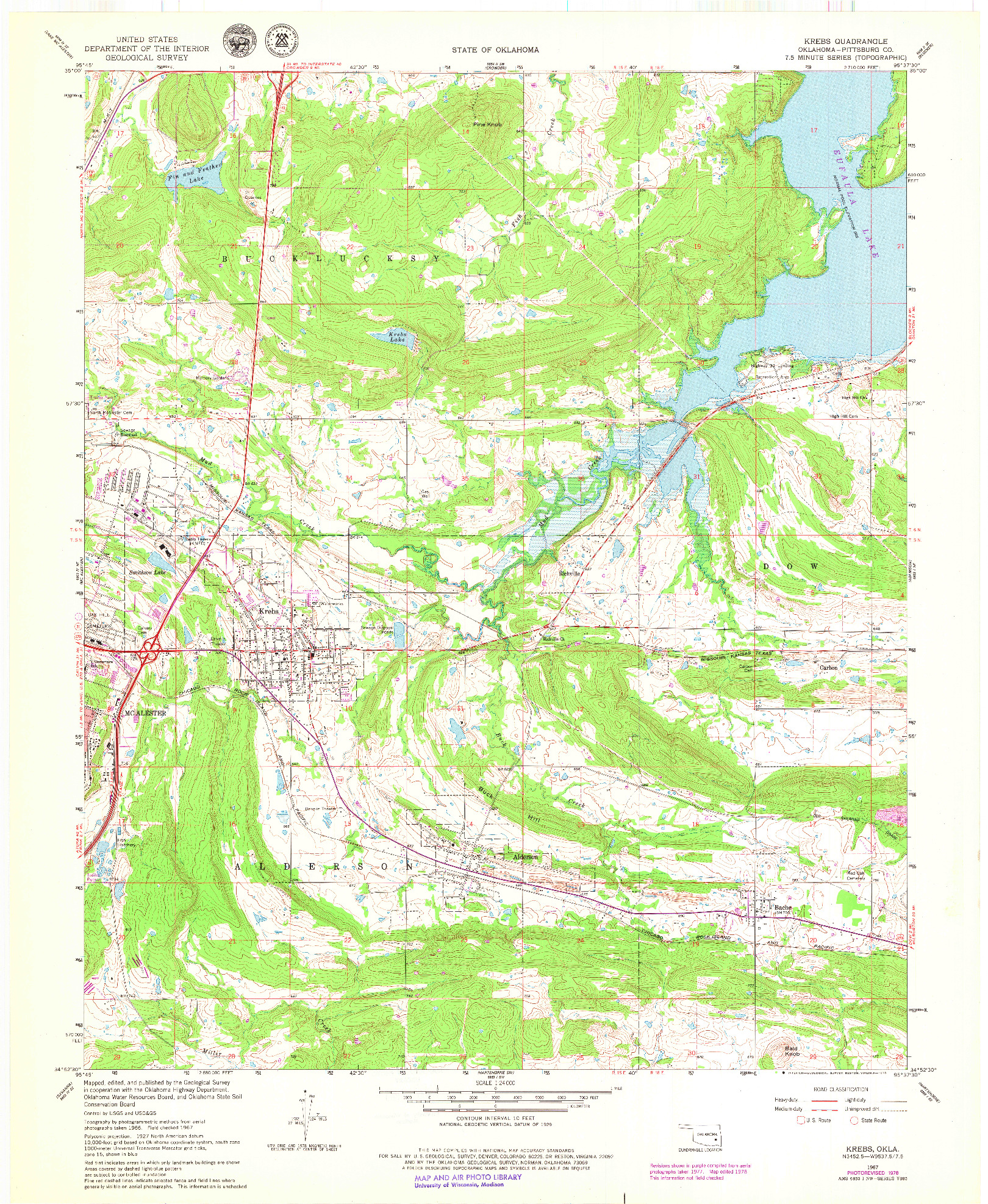 USGS 1:24000-SCALE QUADRANGLE FOR KREBS, OK 1967