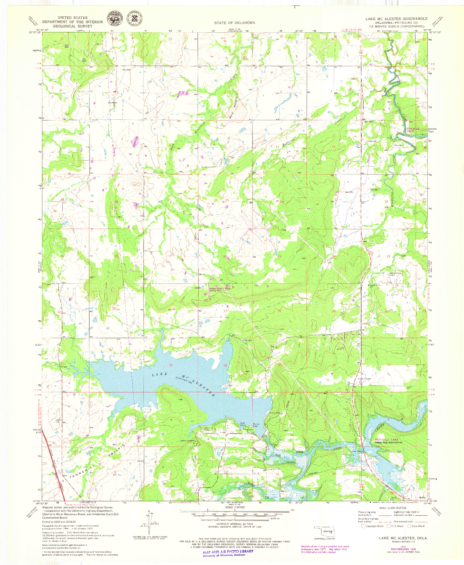 USGS 1:24000-SCALE QUADRANGLE FOR LAKE MC ALESTER, OK 1971