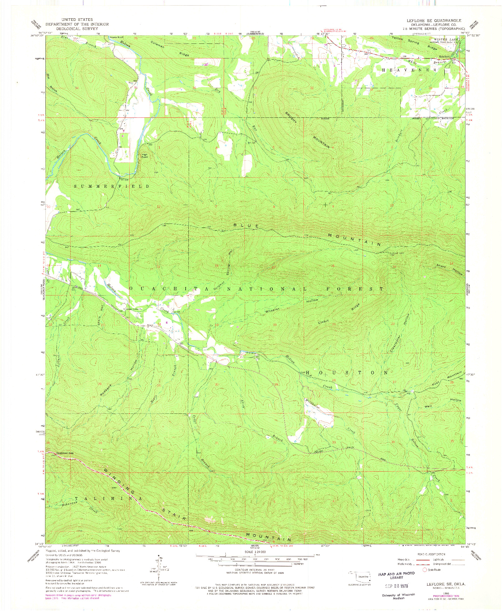 USGS 1:24000-SCALE QUADRANGLE FOR LEFLORE SE, OK 1966