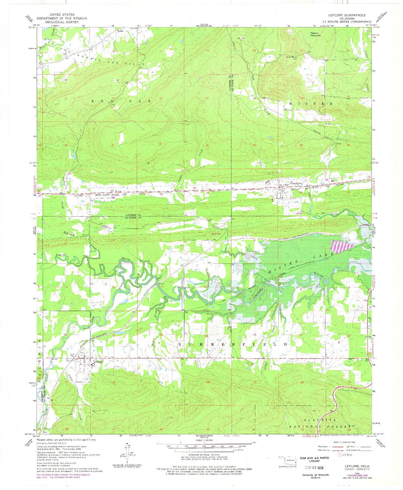 USGS 1:24000-SCALE QUADRANGLE FOR LEFLORE, OK 1965