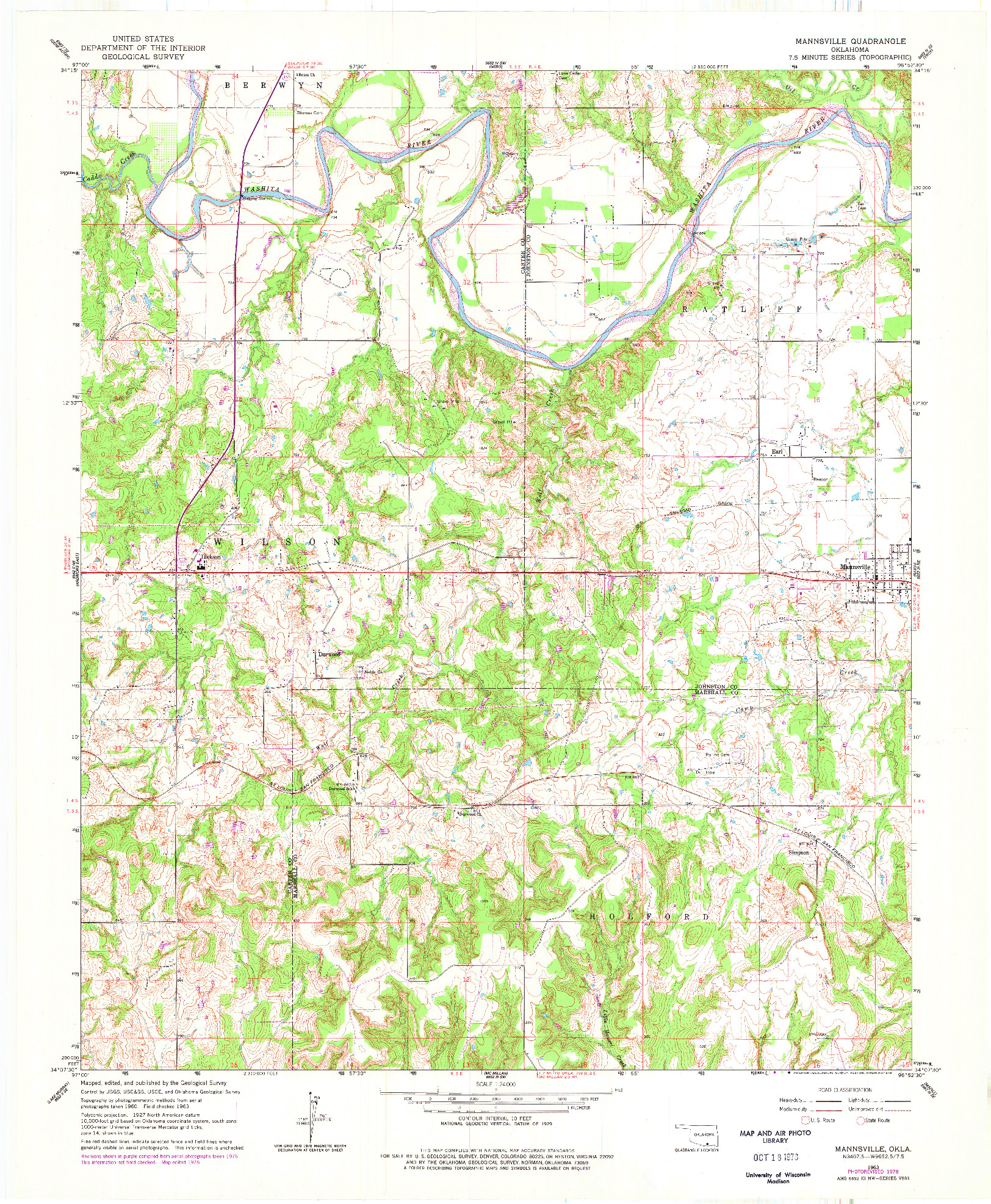 USGS 1:24000-SCALE QUADRANGLE FOR MANNSVILLE, OK 1963