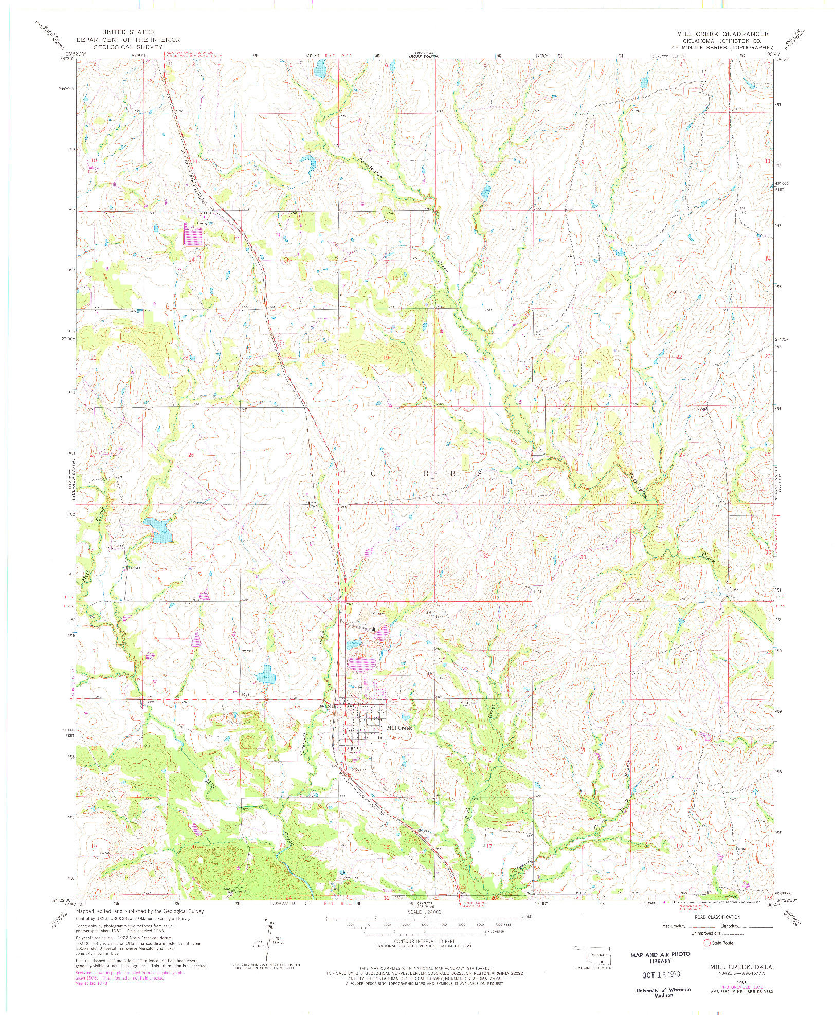 USGS 1:24000-SCALE QUADRANGLE FOR MILL CREEK, OK 1963