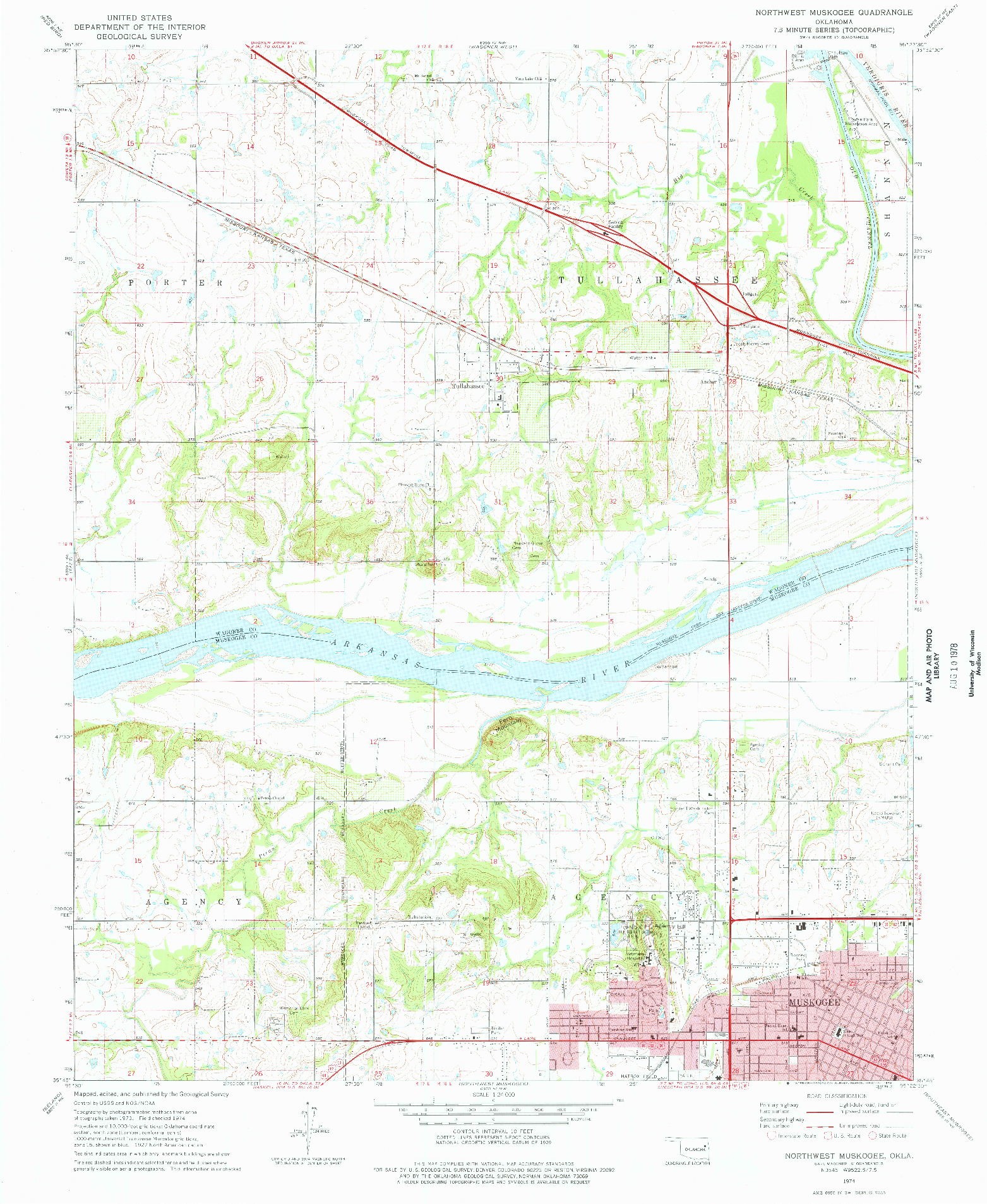 USGS 1:24000-SCALE QUADRANGLE FOR NORTHWEST MUSKOGEE, OK 1974