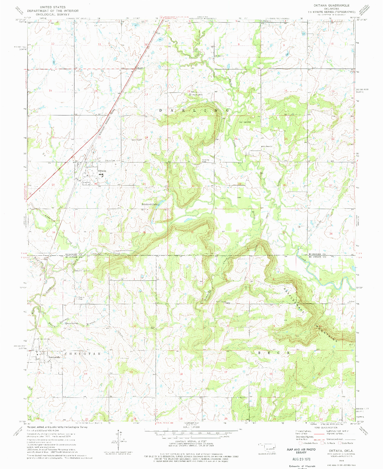 USGS 1:24000-SCALE QUADRANGLE FOR OKTAHA, OK 1974