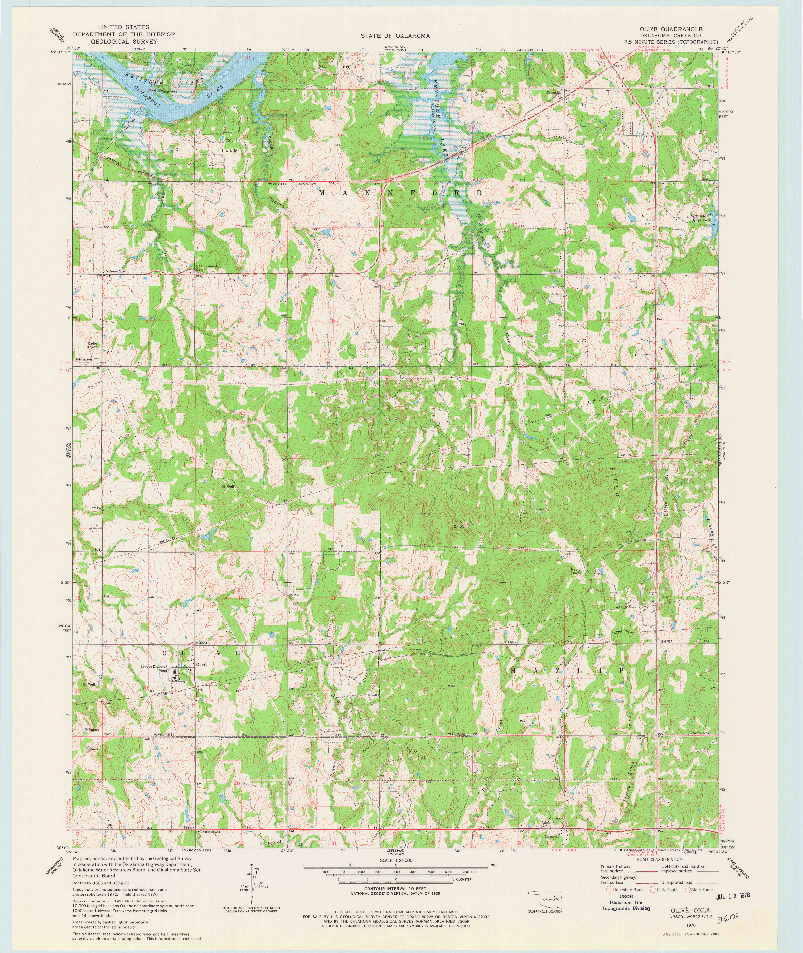 USGS 1:24000-SCALE QUADRANGLE FOR OLIVE, OK 1970