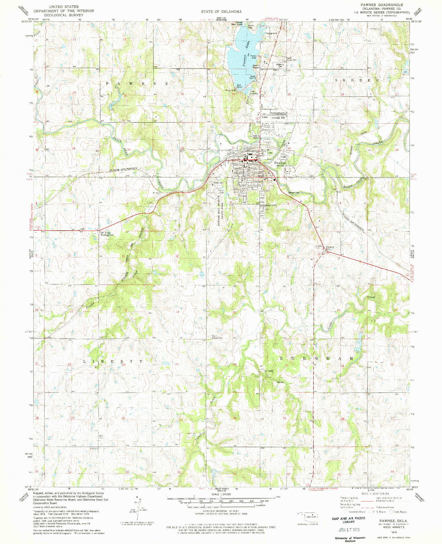 USGS 1:24000-SCALE QUADRANGLE FOR PAWNEE, OK 1978