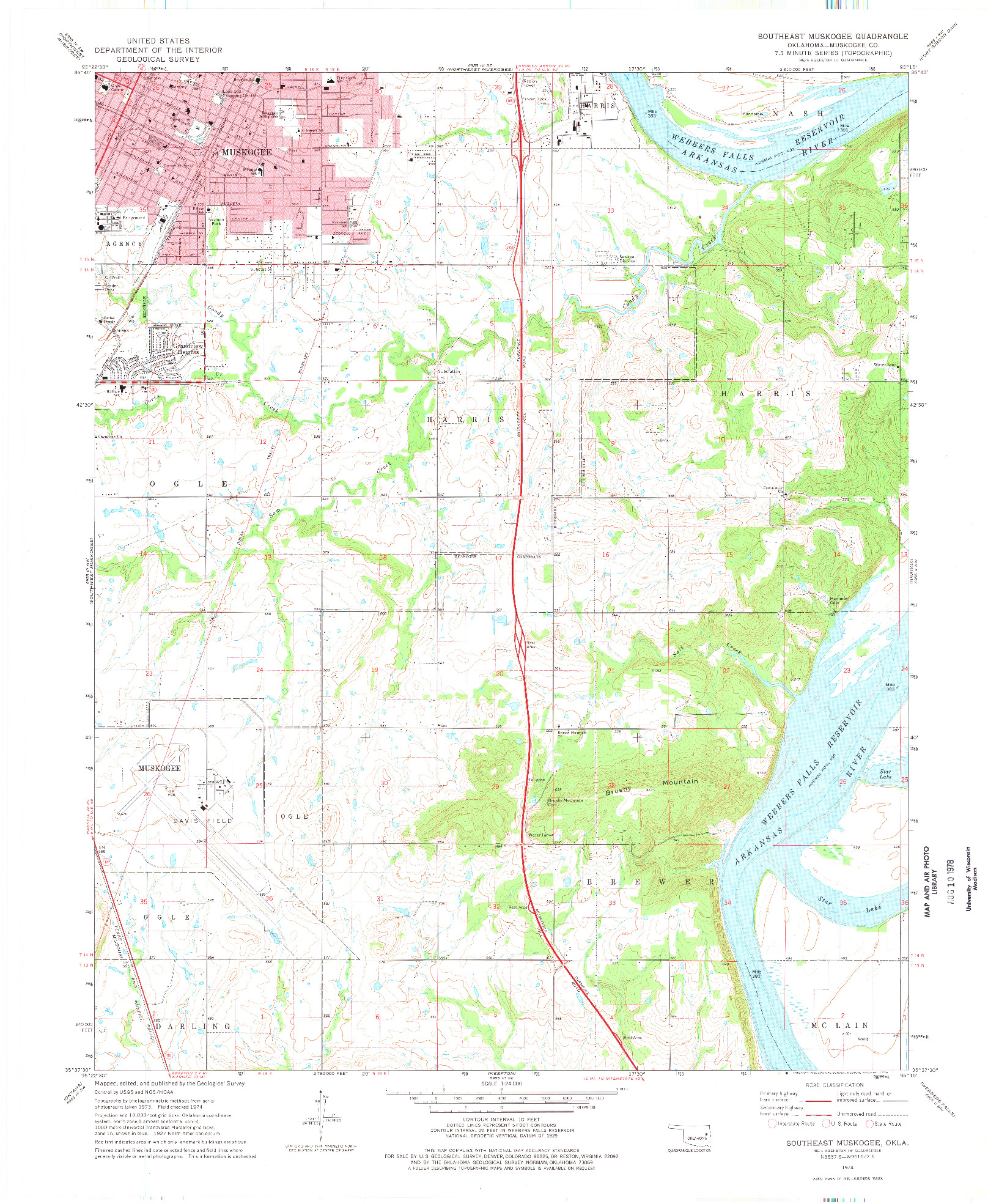 USGS 1:24000-SCALE QUADRANGLE FOR SOUTHEAST MUSKOGEE, OK 1974