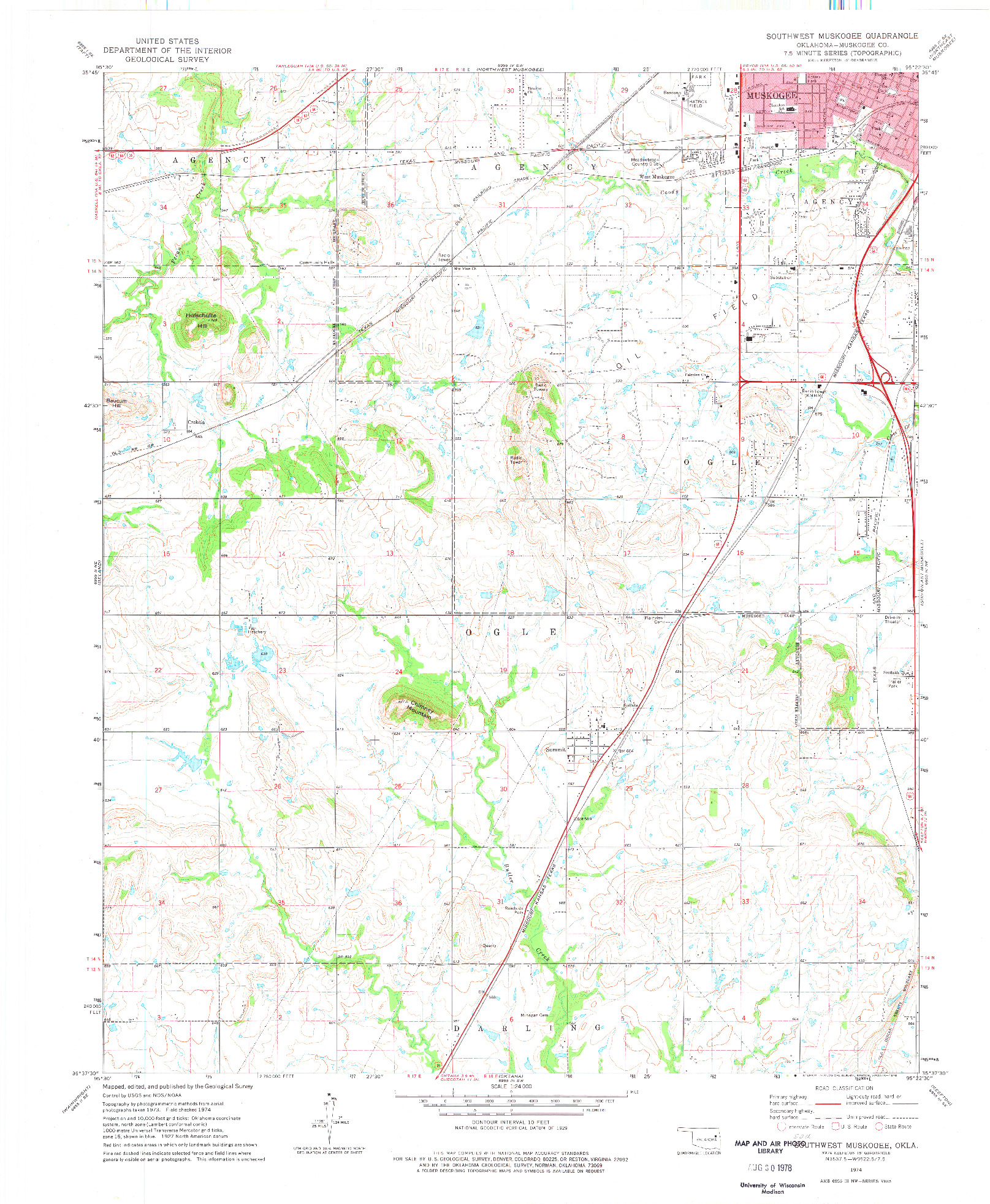 USGS 1:24000-SCALE QUADRANGLE FOR SOUTHWEST MUSKOGEE, OK 1974