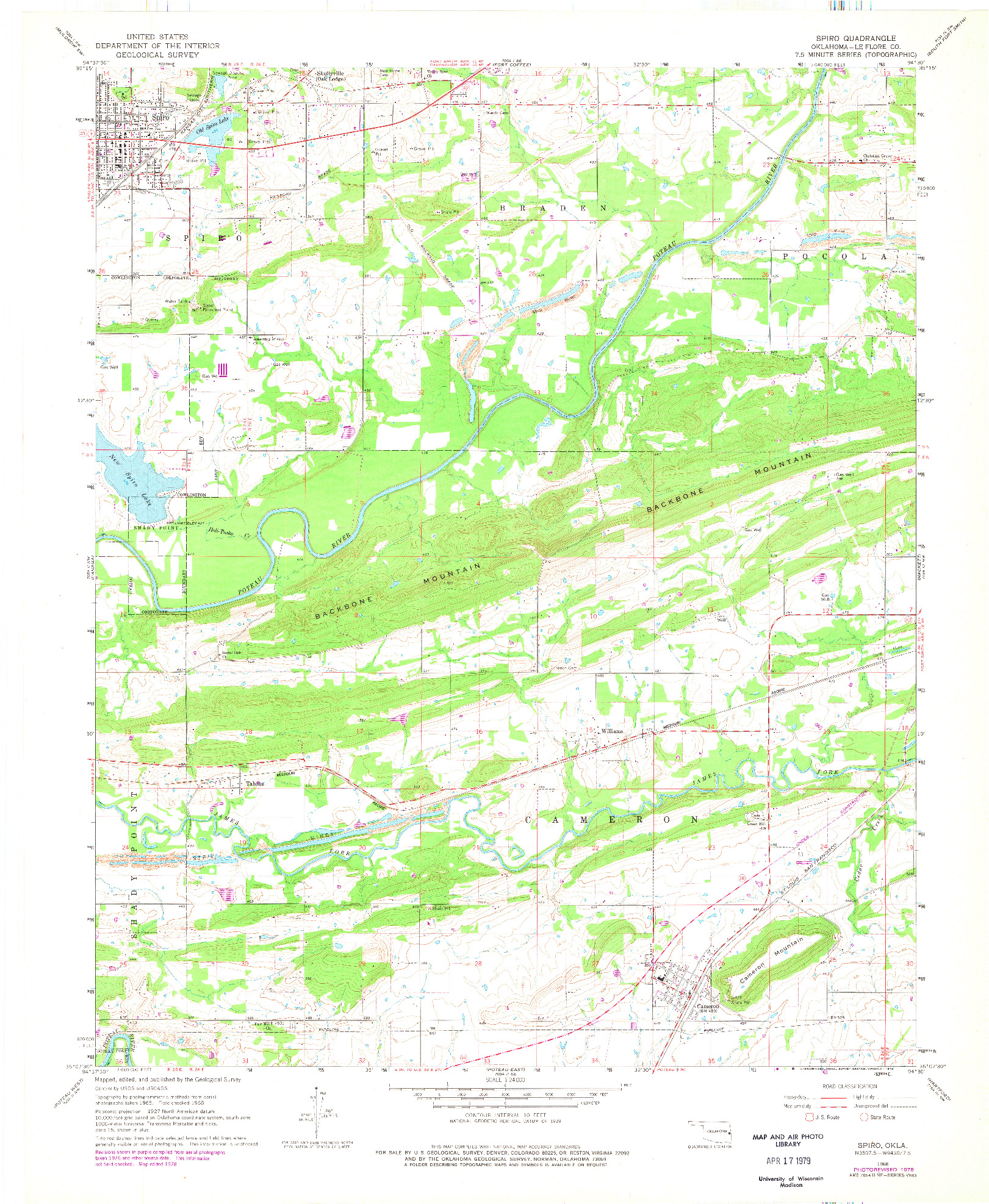 USGS 1:24000-SCALE QUADRANGLE FOR SPIRO, OK 1968