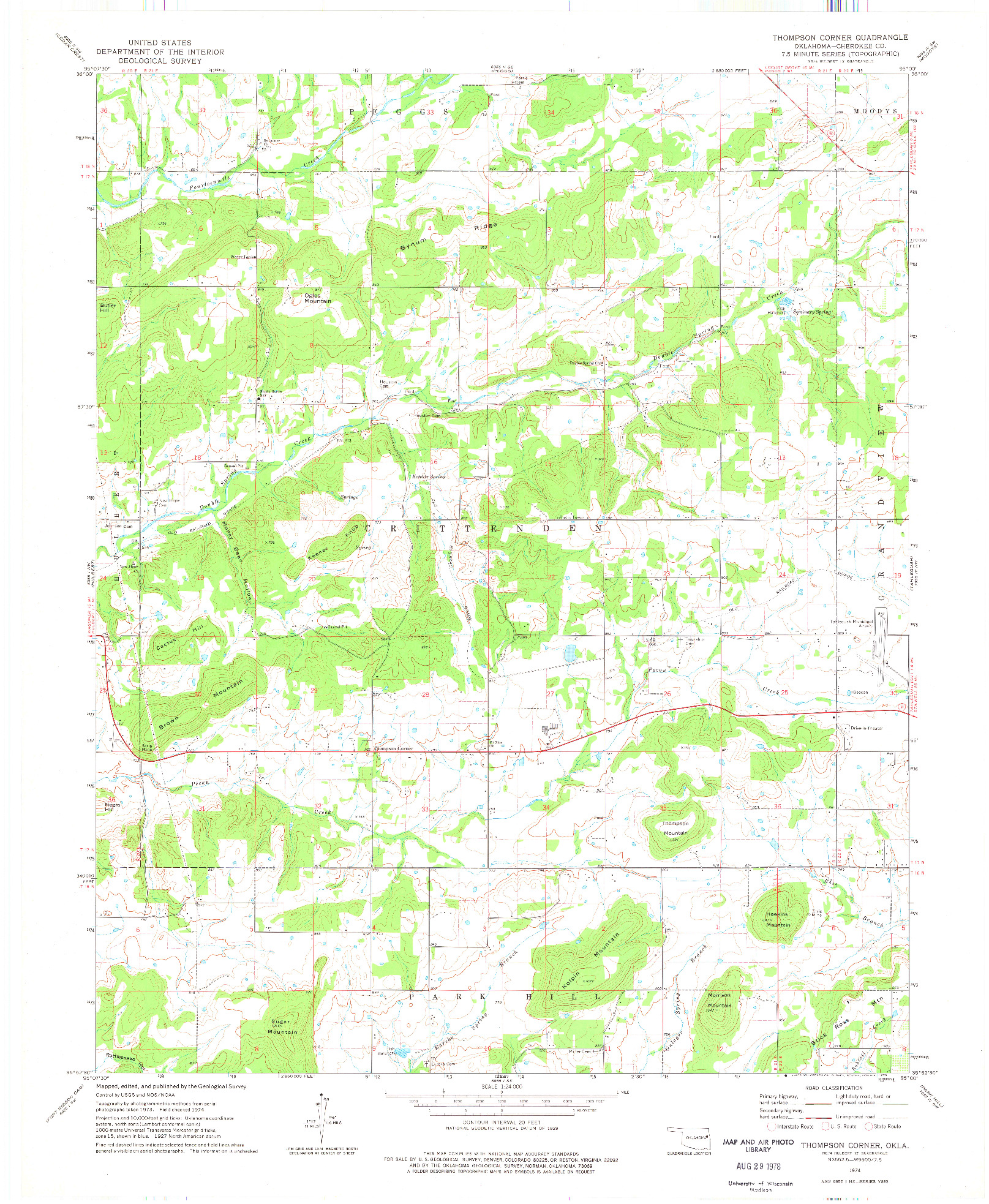 USGS 1:24000-SCALE QUADRANGLE FOR THOMPSON CORNER, OK 1974