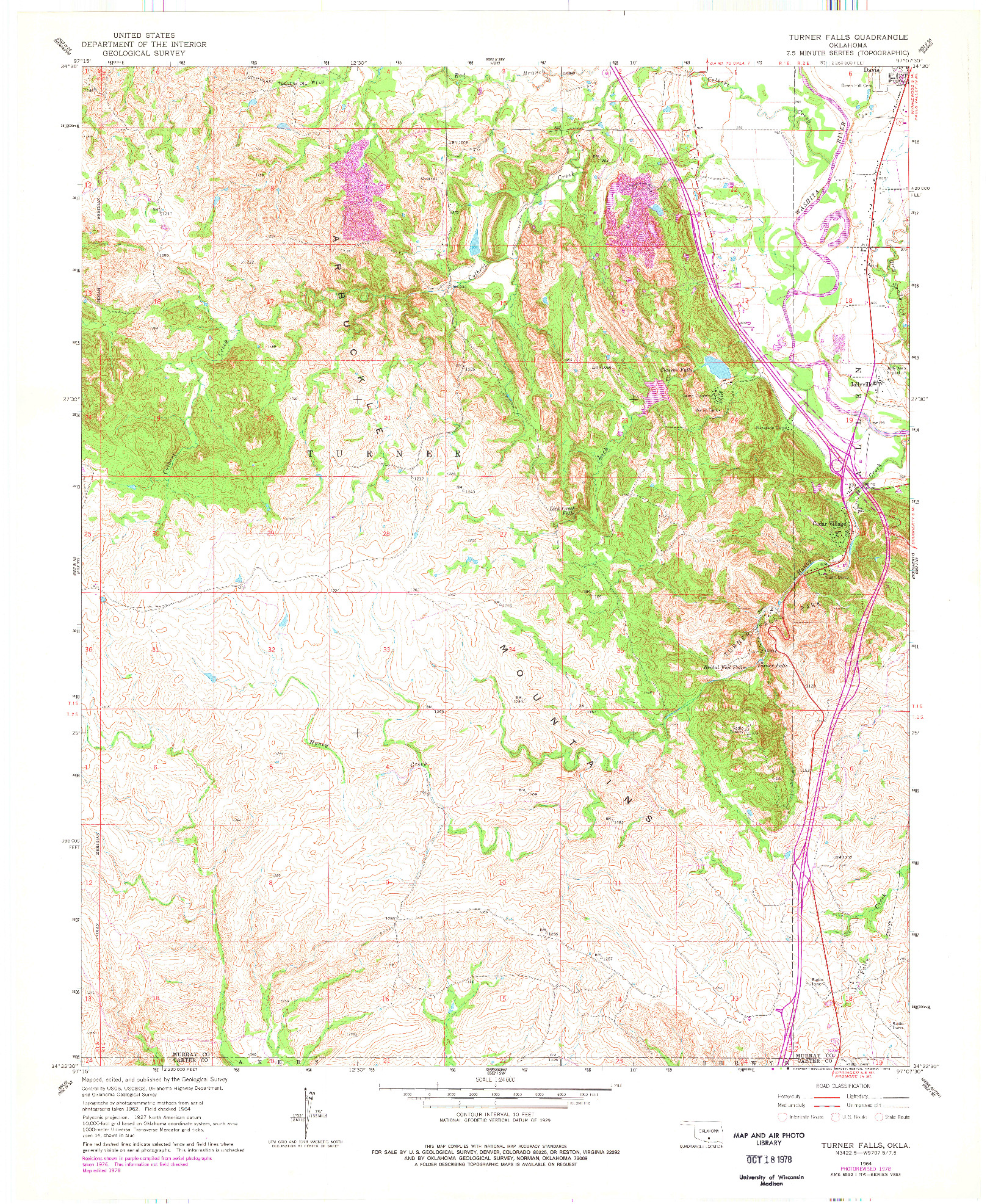 USGS 1:24000-SCALE QUADRANGLE FOR TURNER FALLS, OK 1964