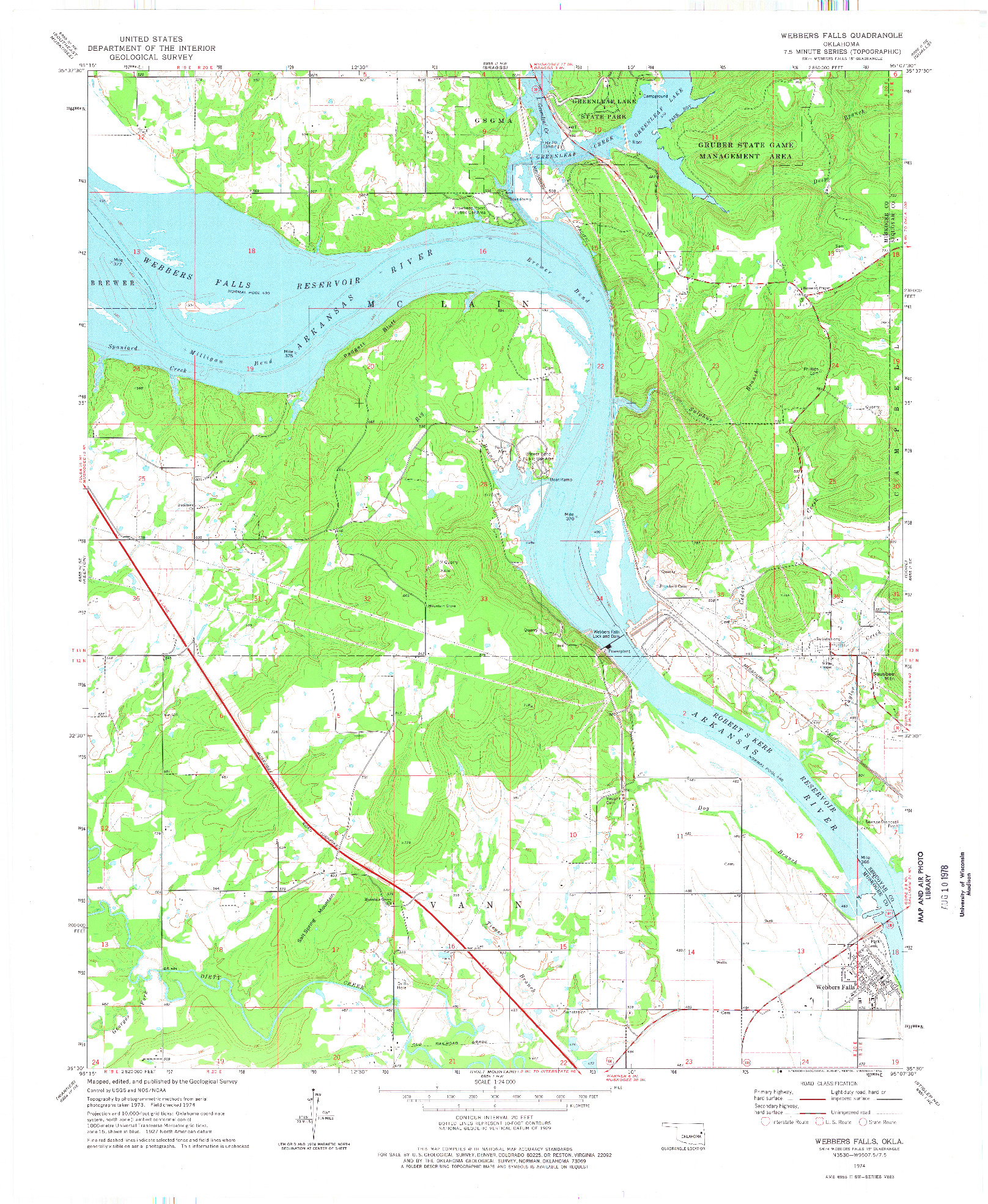 USGS 1:24000-SCALE QUADRANGLE FOR WEBBERS FALLS, OK 1974