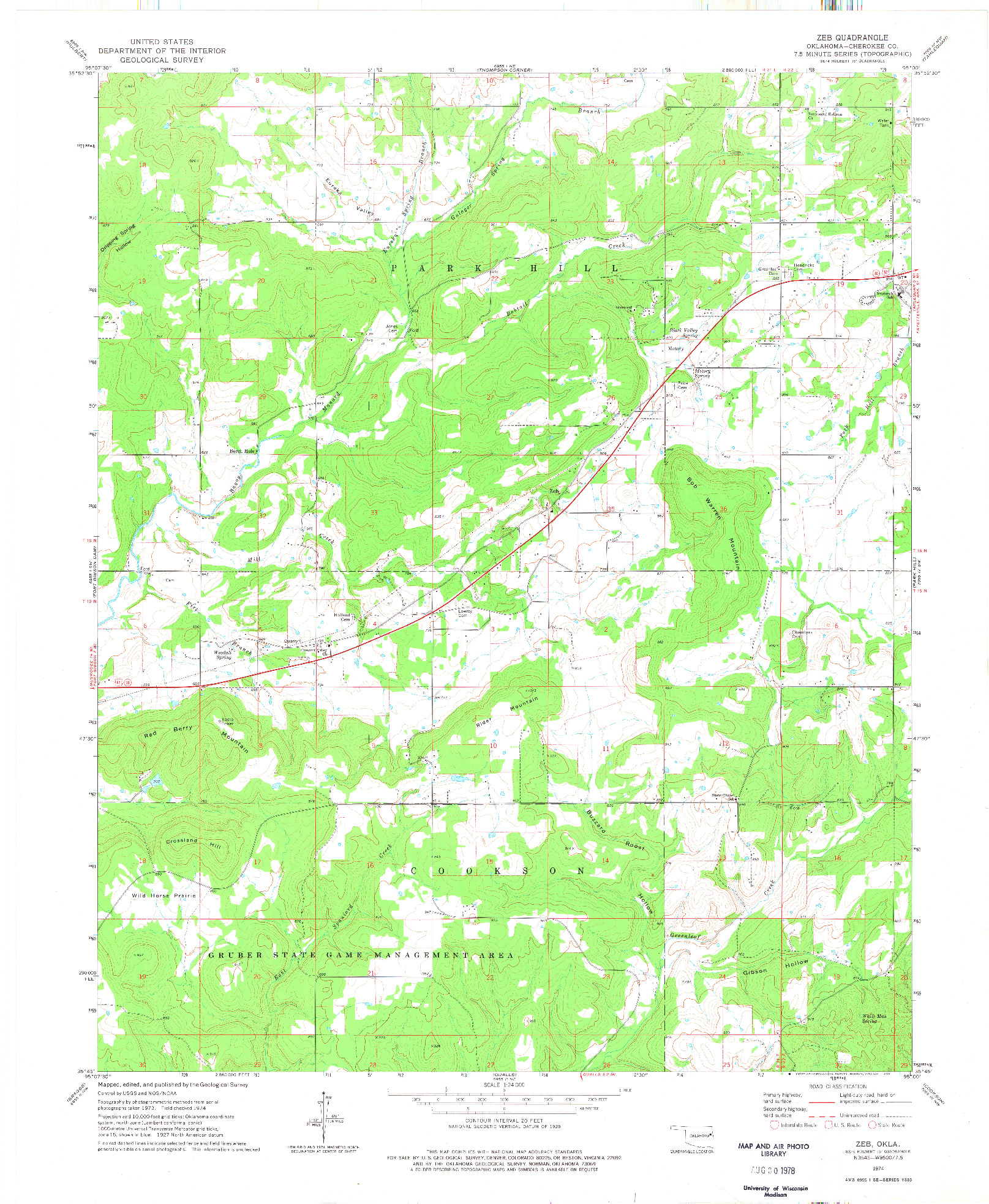 USGS 1:24000-SCALE QUADRANGLE FOR ZEB, OK 1974