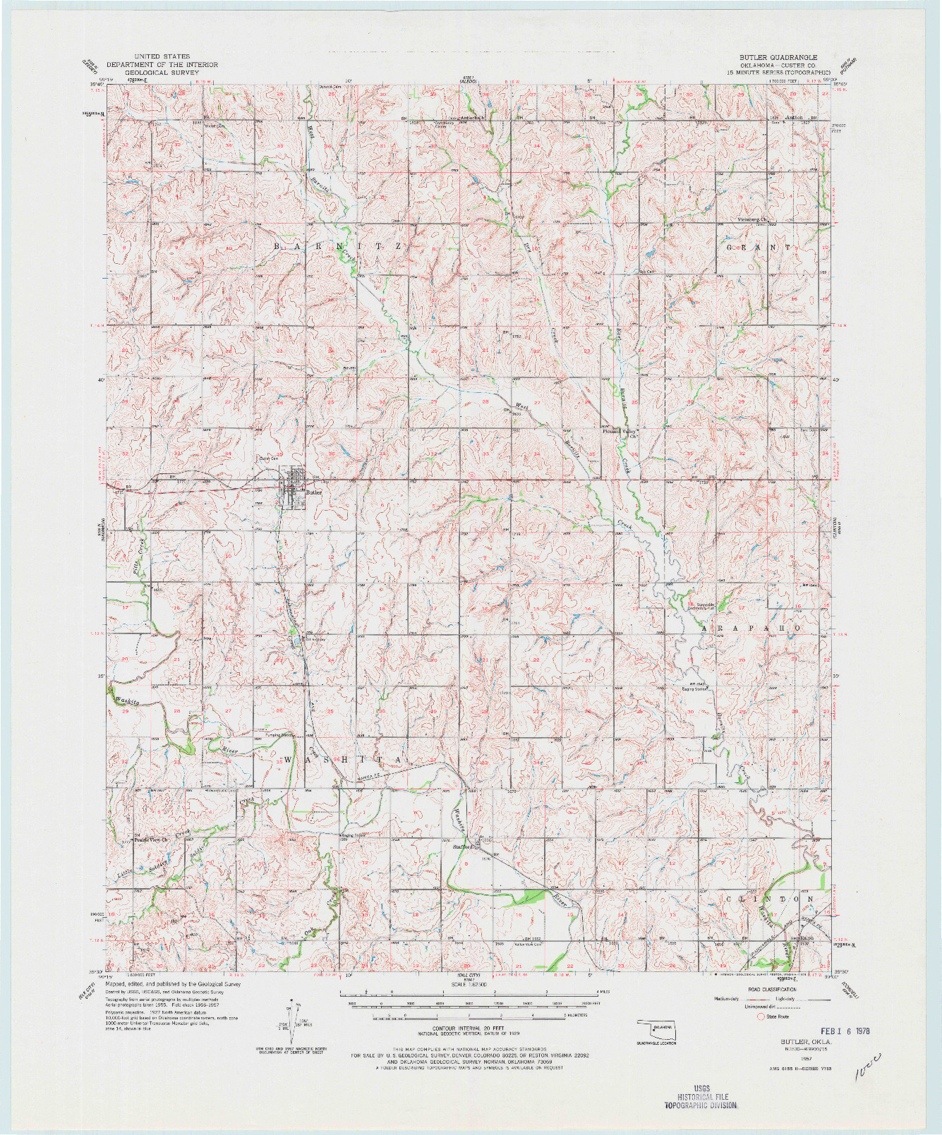 USGS 1:62500-SCALE QUADRANGLE FOR BUTLER, OK 1957