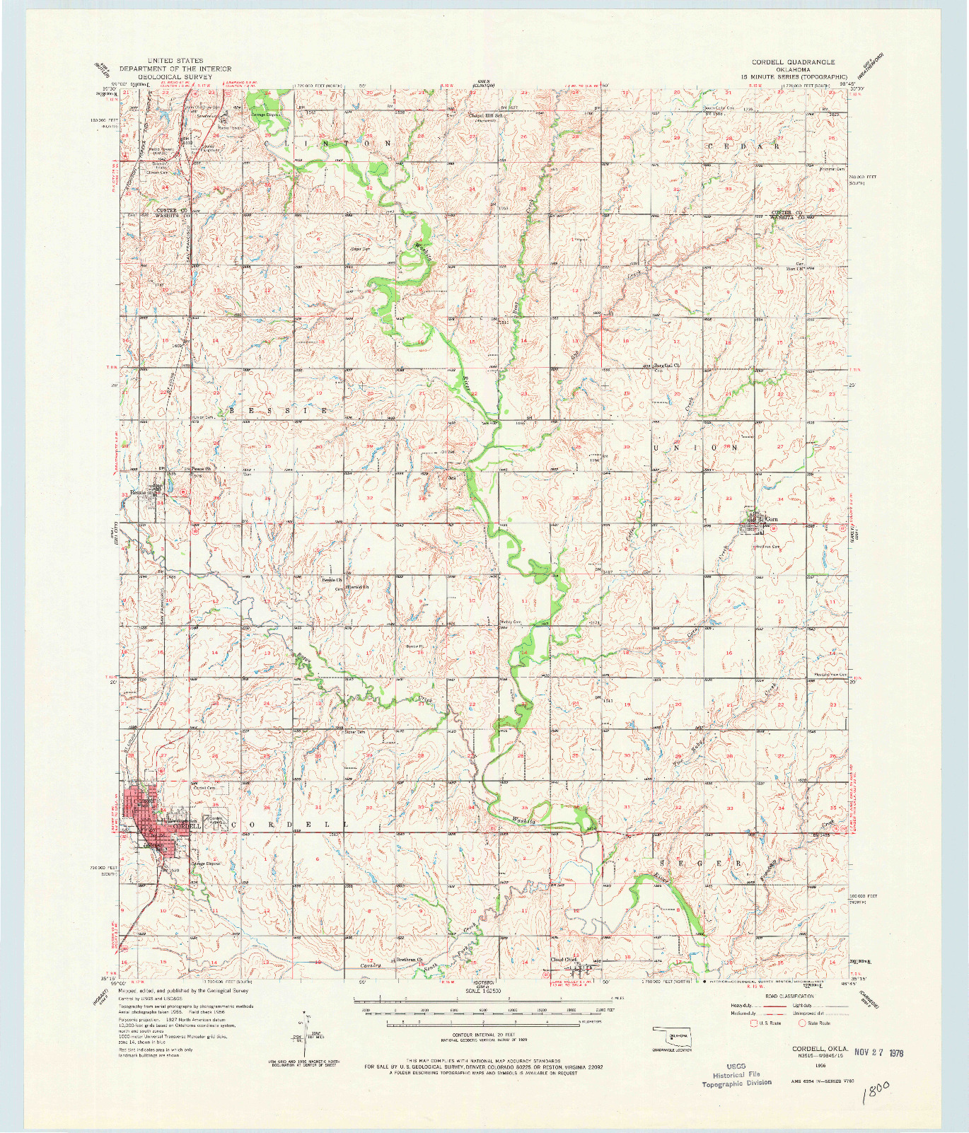 USGS 1:62500-SCALE QUADRANGLE FOR CORDELL, OK 1956