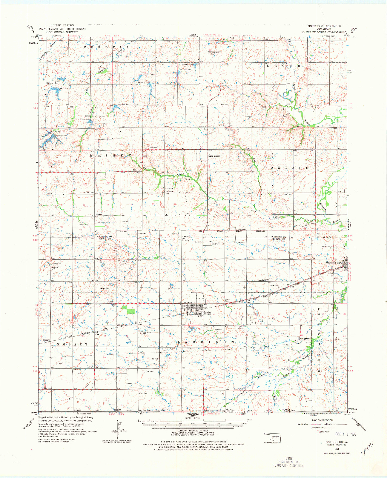 USGS 1:62500-SCALE QUADRANGLE FOR GOTEBO, OK 1961
