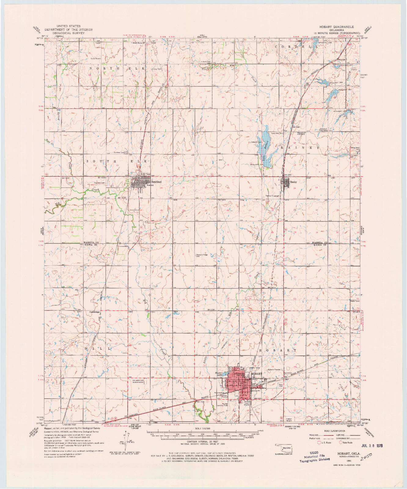 USGS 1:62500-SCALE QUADRANGLE FOR HOBART, OK 1961