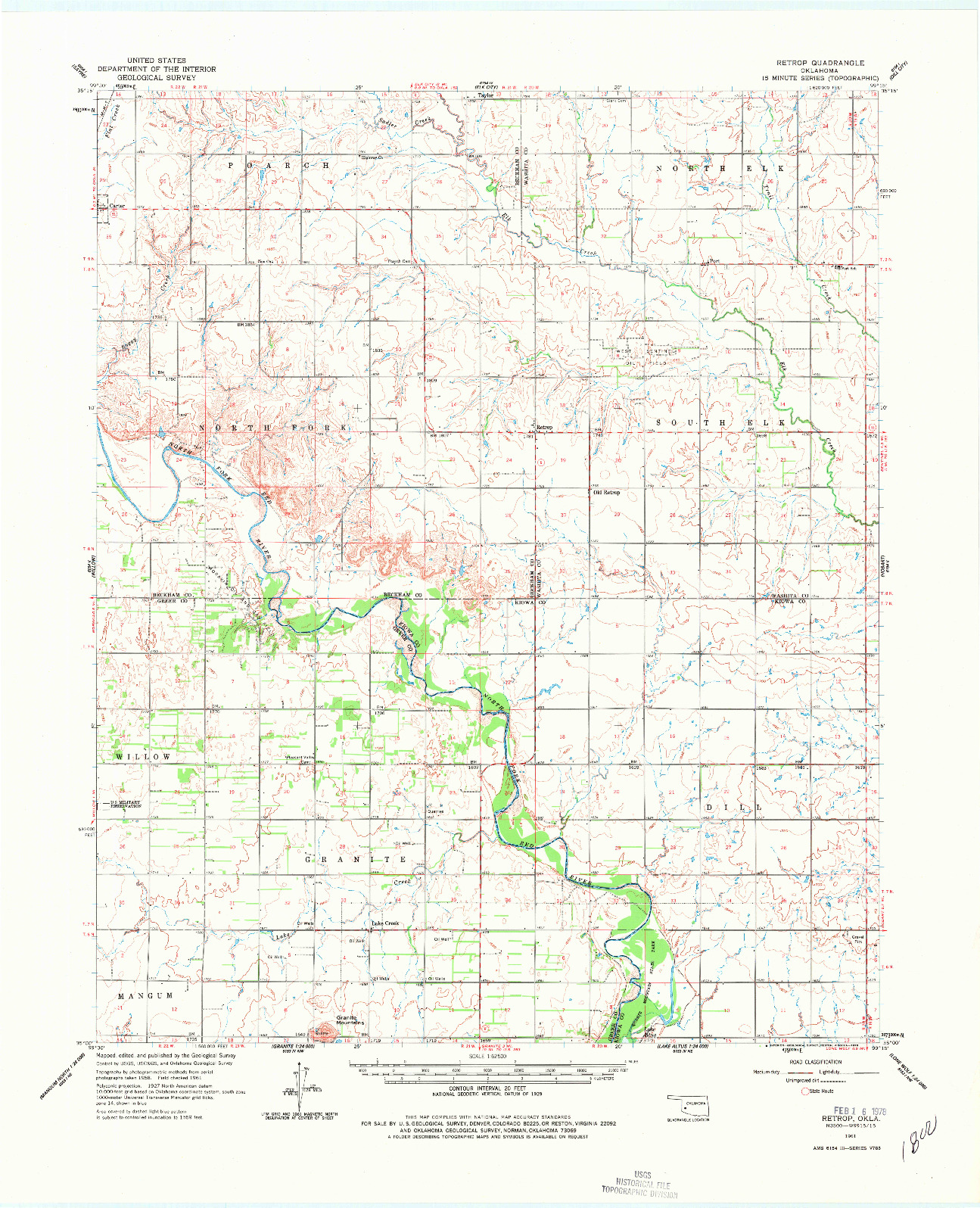 USGS 1:62500-SCALE QUADRANGLE FOR RETROP, OK 1961