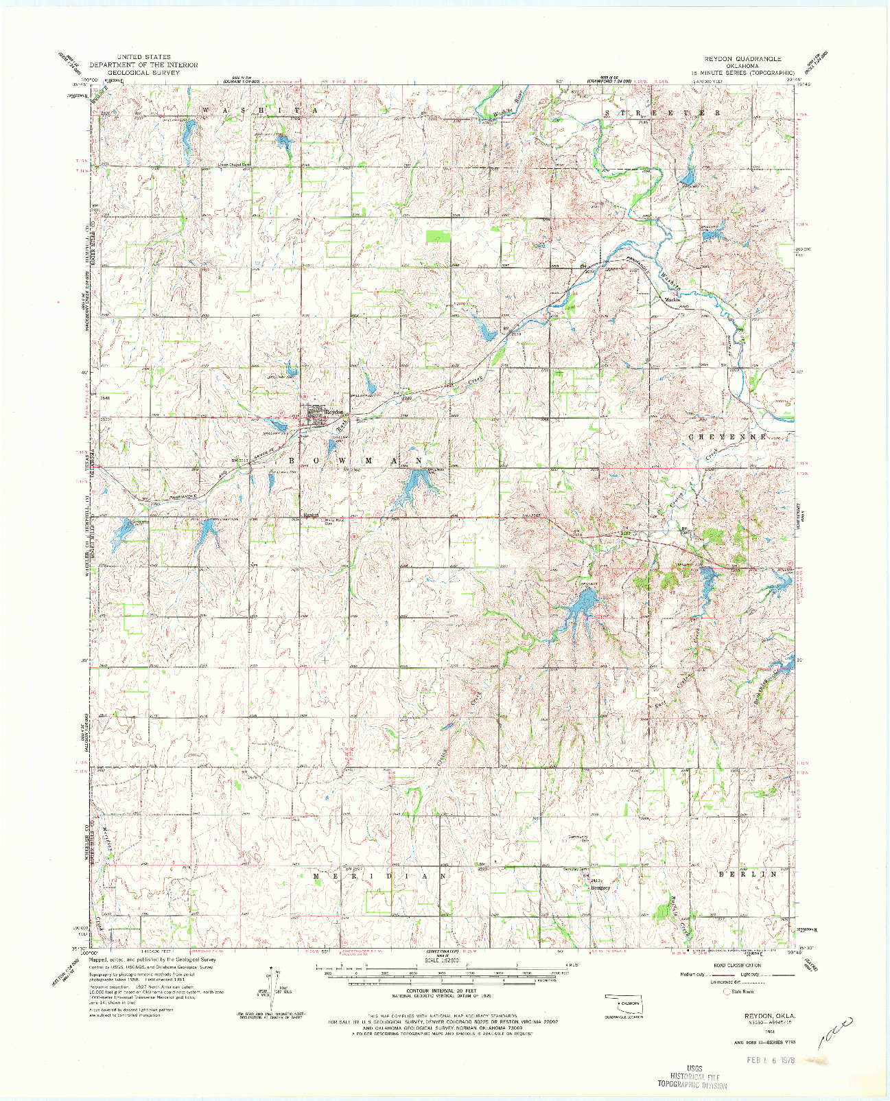 USGS 1:62500-SCALE QUADRANGLE FOR REYDON, OK 1961