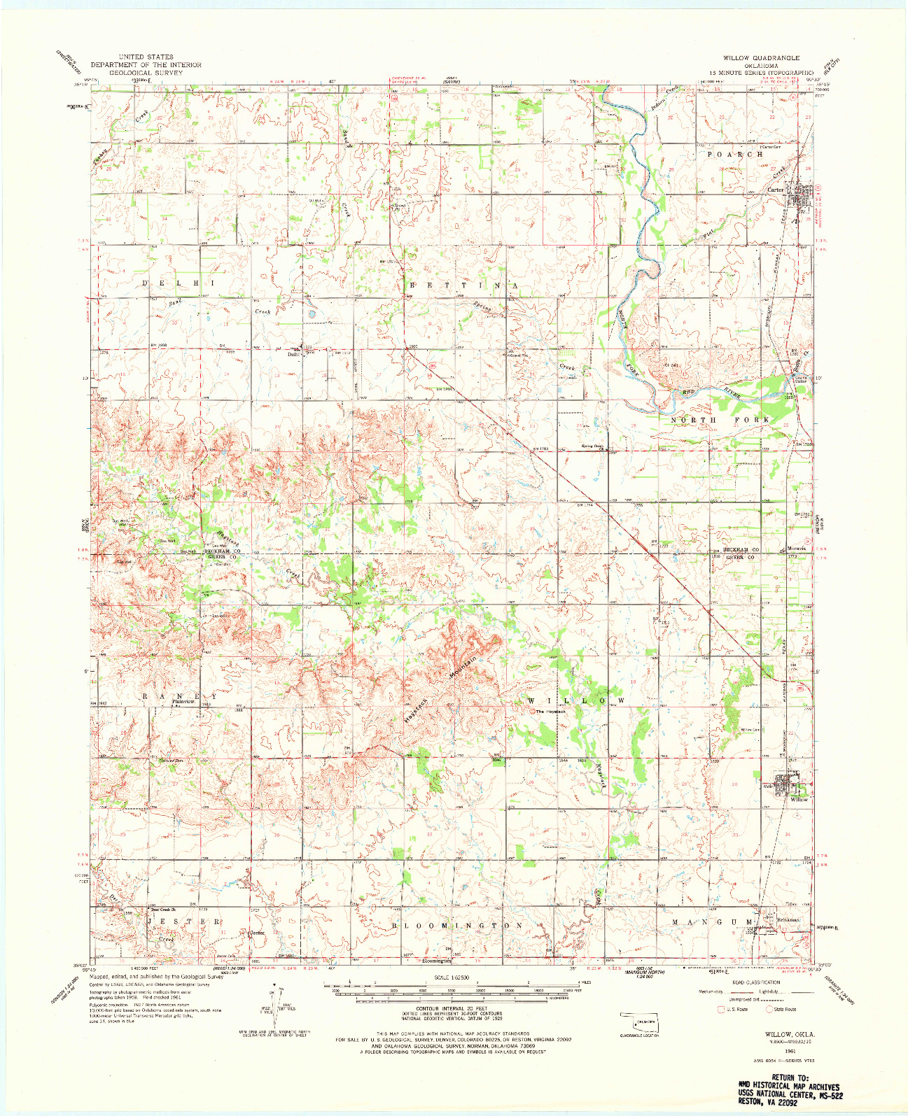 USGS 1:62500-SCALE QUADRANGLE FOR WILLOW, OK 1961