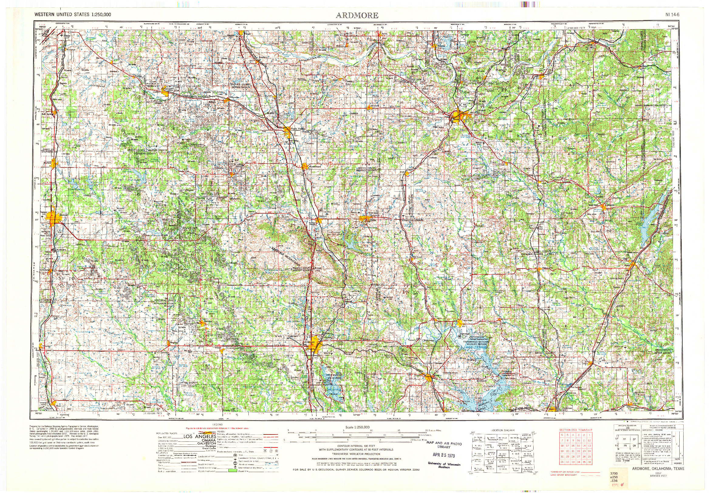 USGS 1:250000-SCALE QUADRANGLE FOR ARDMORE, OK 1957