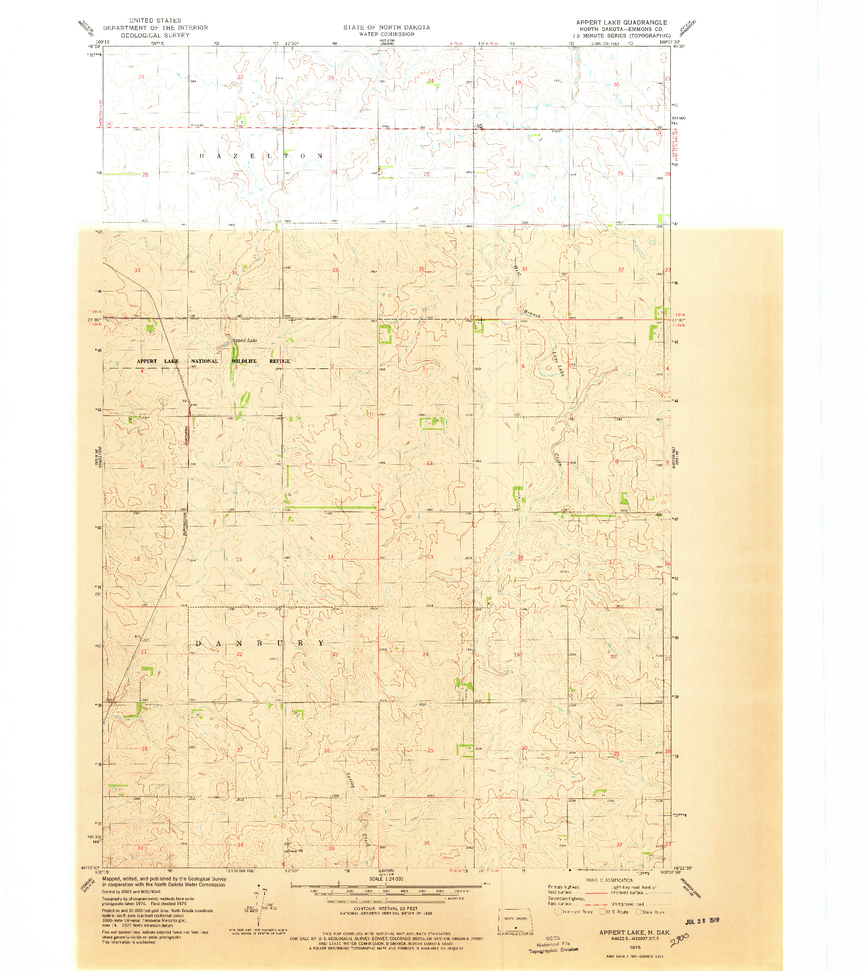 USGS 1:24000-SCALE QUADRANGLE FOR APPERT LAKE, ND 1975