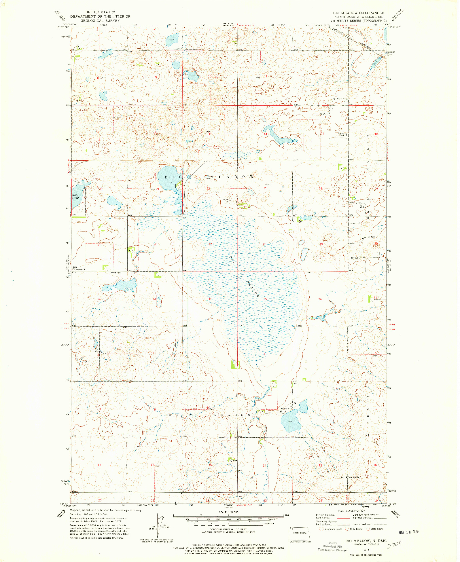 USGS 1:24000-SCALE QUADRANGLE FOR BIG MEADOW, ND 1974