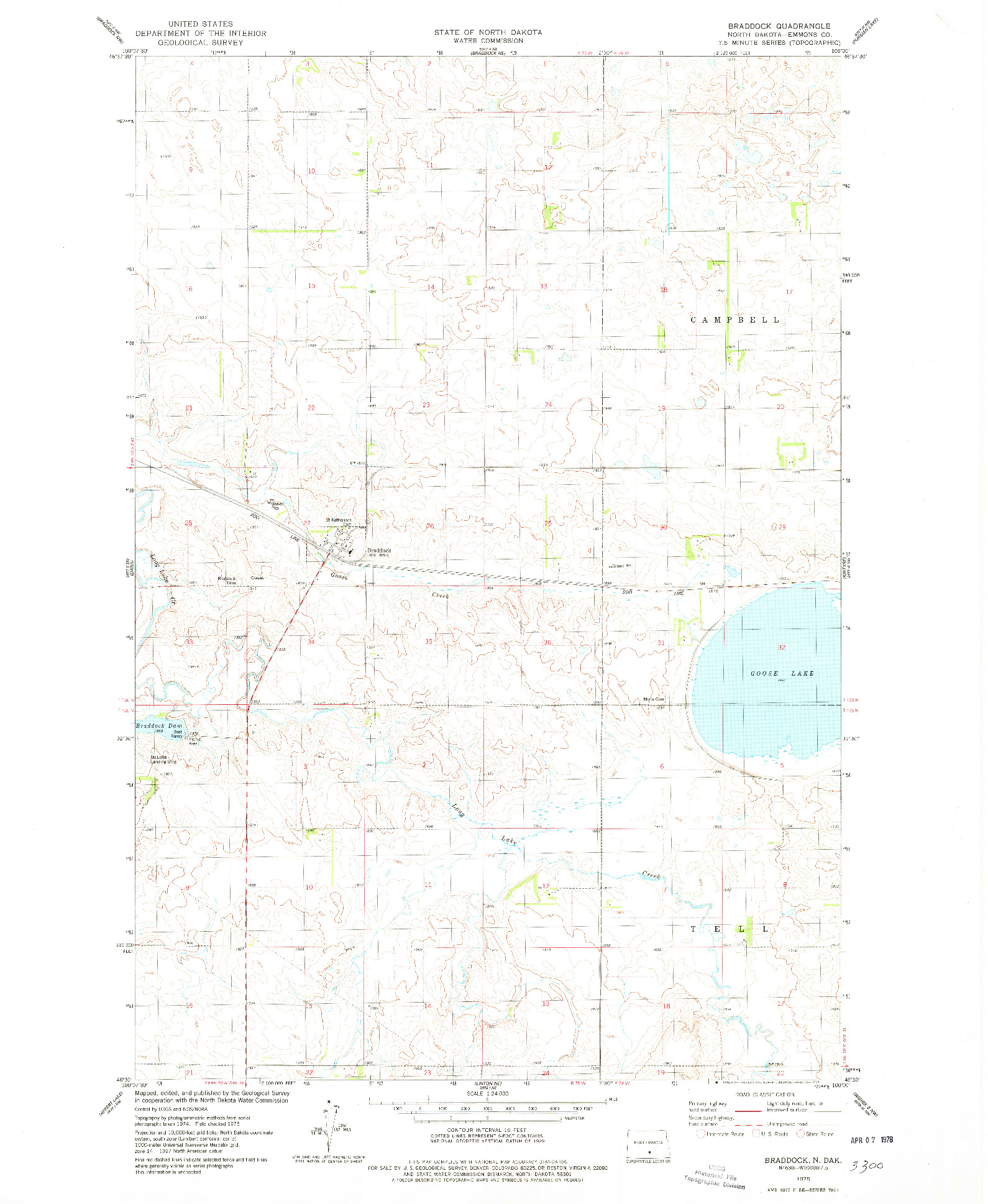 USGS 1:24000-SCALE QUADRANGLE FOR BRADDOCK, ND 1975