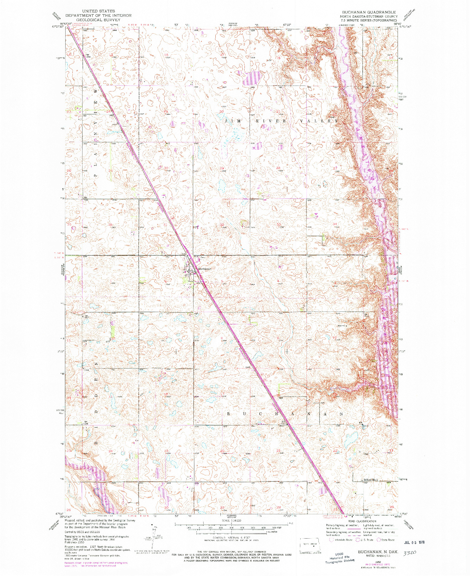 USGS 1:24000-SCALE QUADRANGLE FOR BUCHANAN, ND 1950