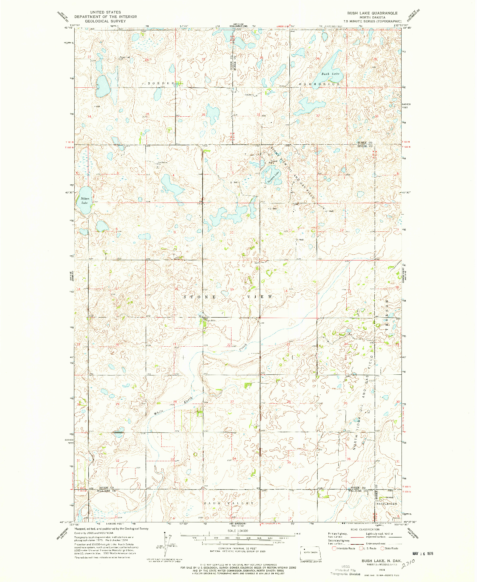 USGS 1:24000-SCALE QUADRANGLE FOR BUSH LAKE, ND 1974