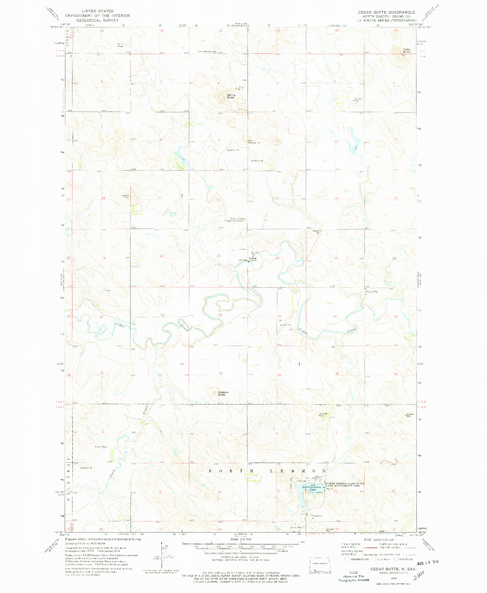 USGS 1:24000-SCALE QUADRANGLE FOR CEDAR BUTTE, ND 1974