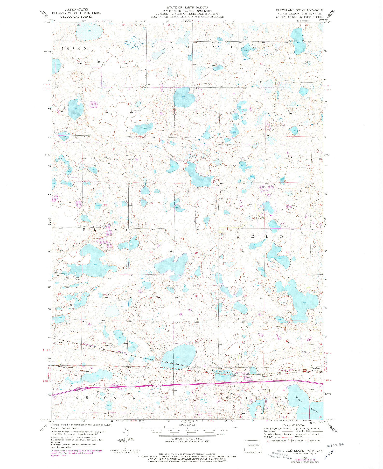 USGS 1:24000-SCALE QUADRANGLE FOR CLEVELAND NW, ND 1954