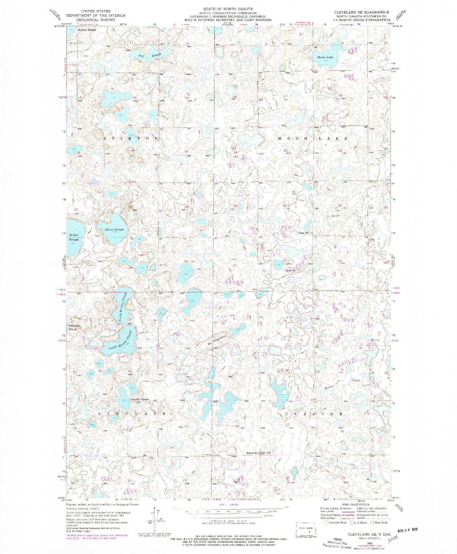 USGS 1:24000-SCALE QUADRANGLE FOR CLEVELAND SE, ND 1953