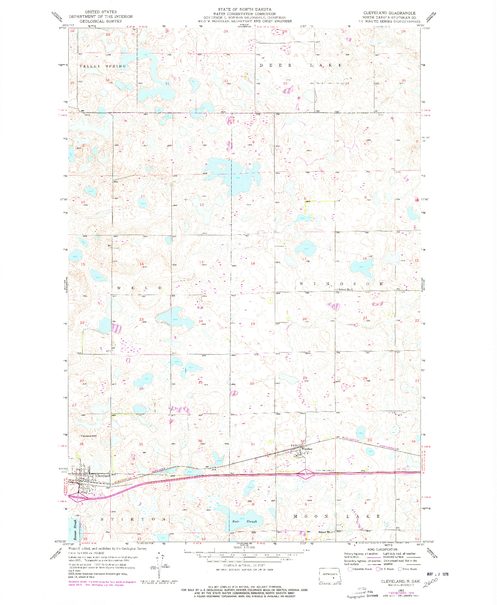 USGS 1:24000-SCALE QUADRANGLE FOR CLEVELAND, ND 1953